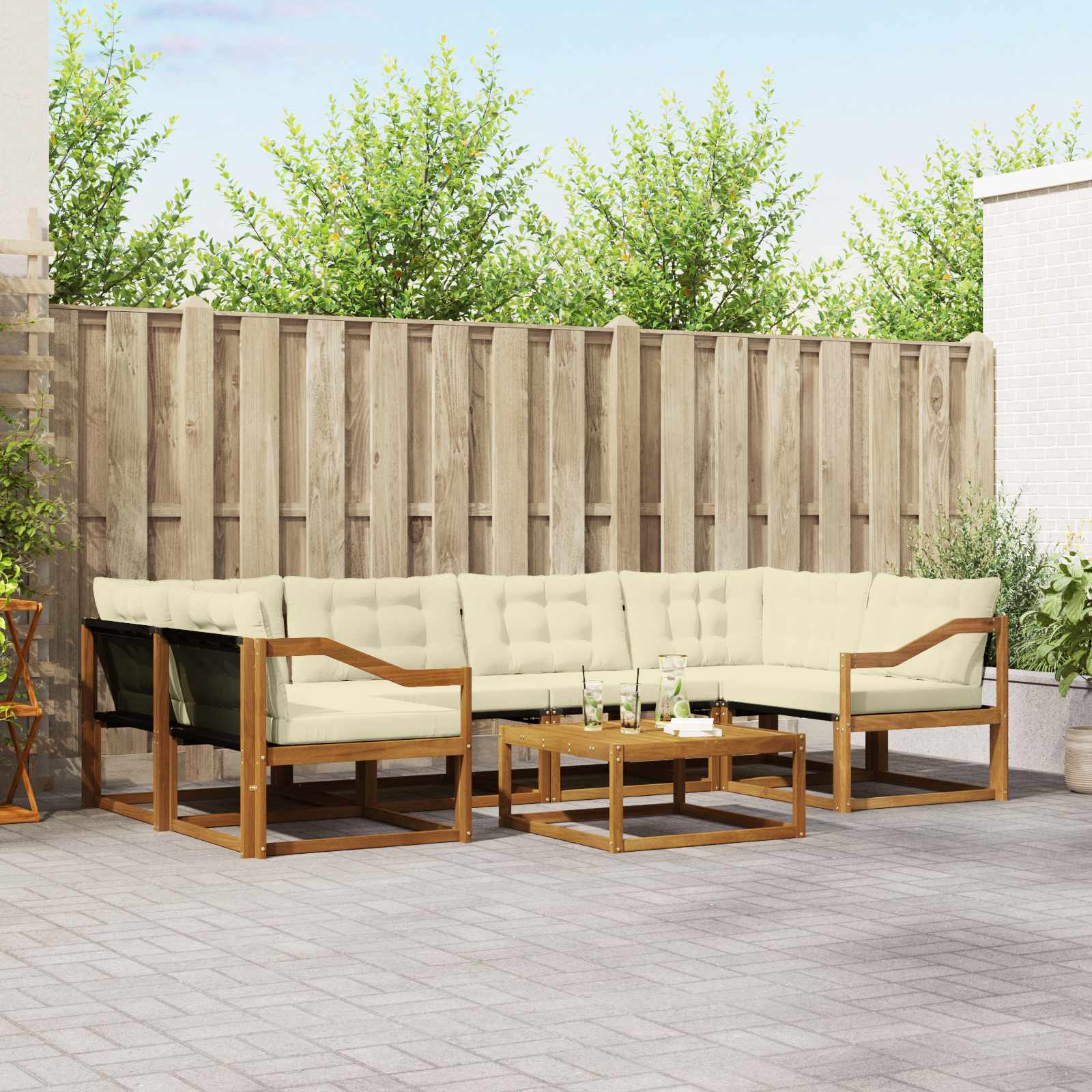 vidaXL Buiten bankenset met kussen 7 pcs Natuurlijk en Crème