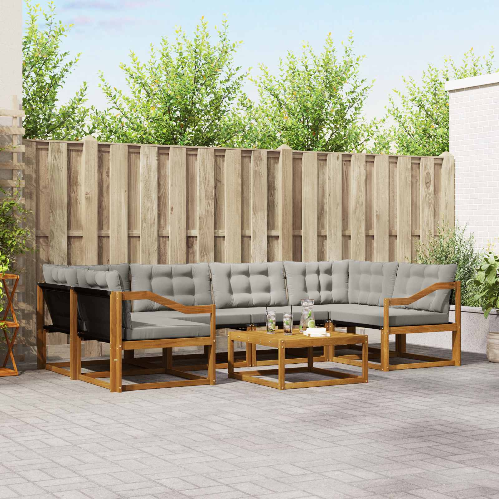 vidaXL Buiten bankenset met kussen 7 pcs Natuurlijk en Crème