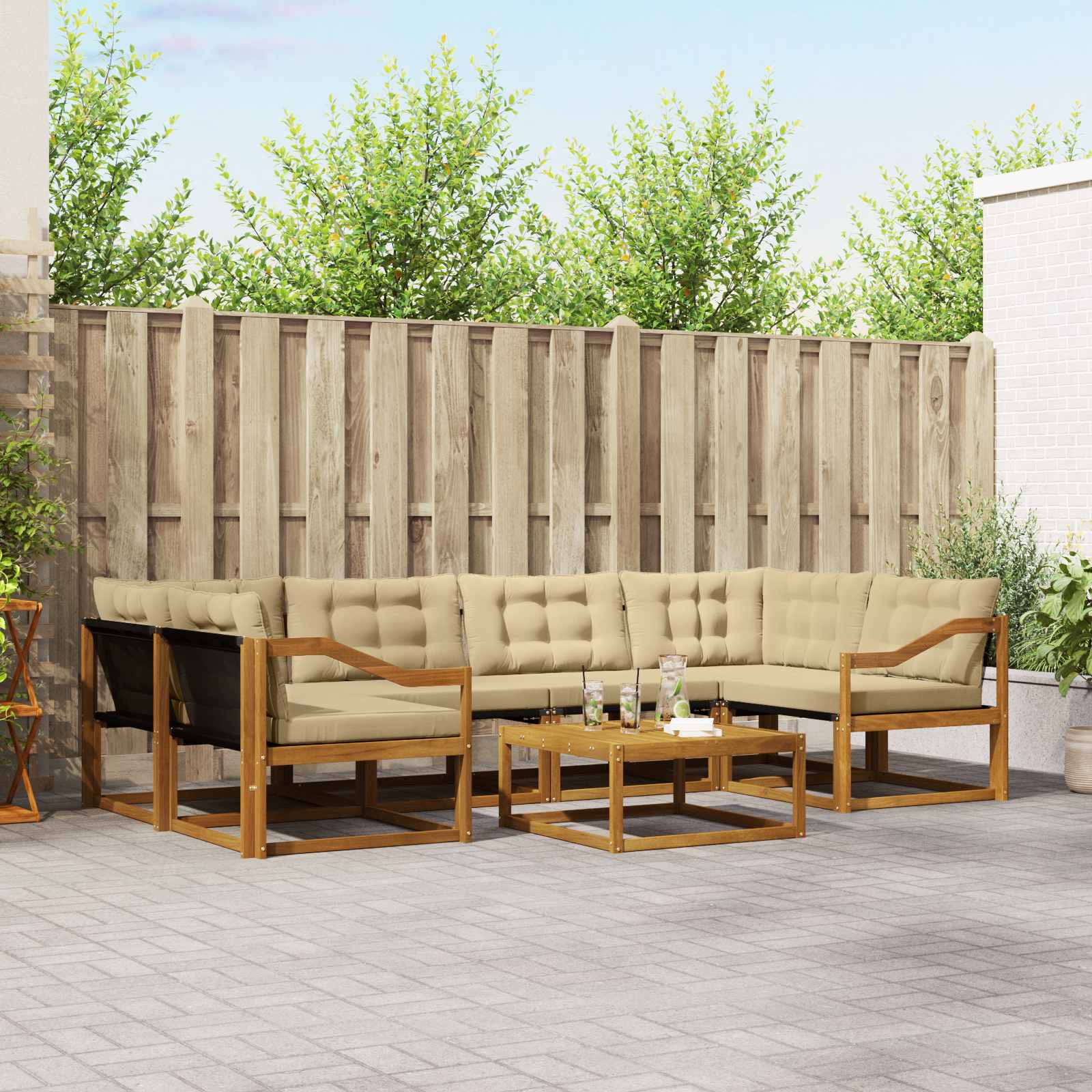 vidaXL Buiten bankenset met kussen 7 pcs Natuurlijk en Crème