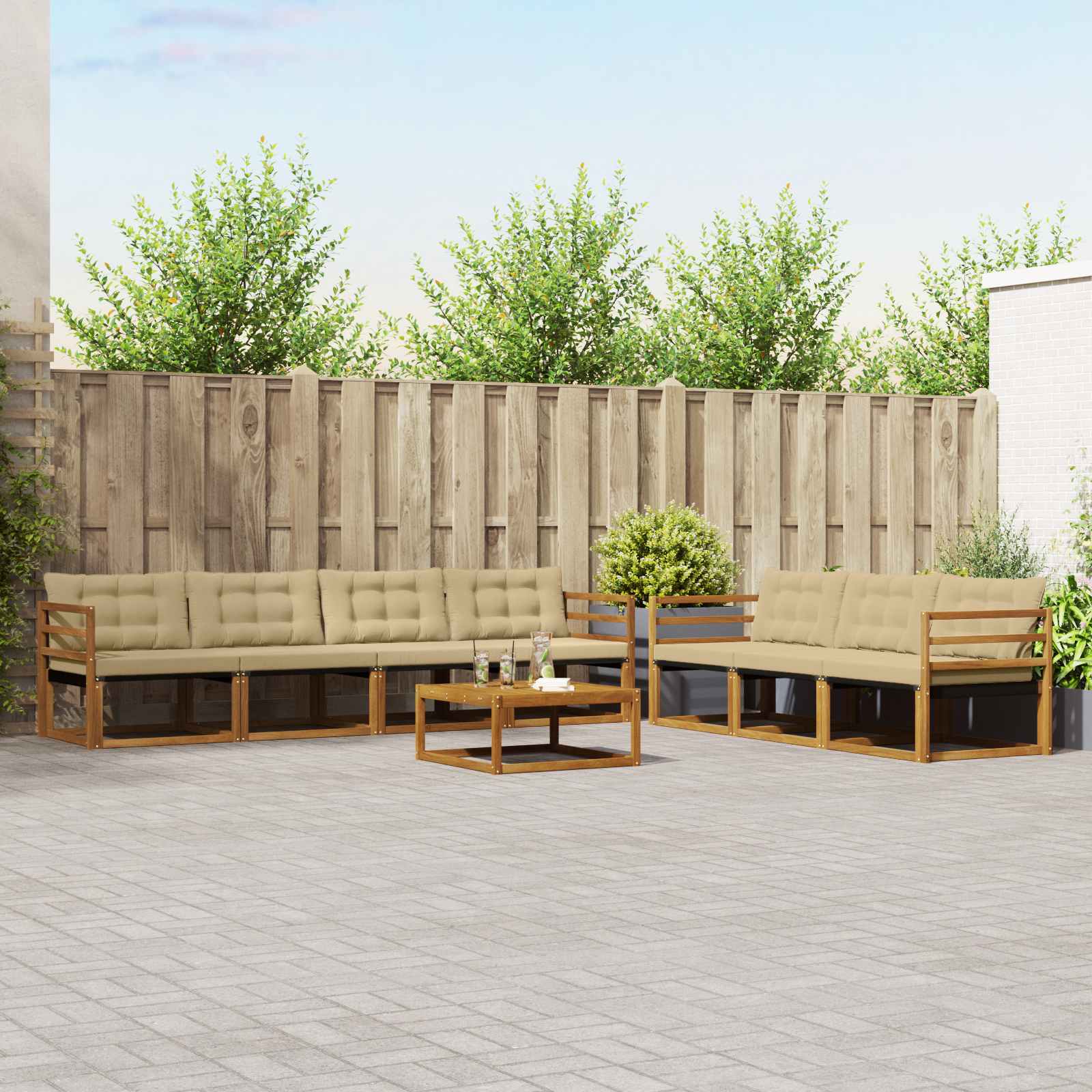 vidaXL Buiten bankenset met kussen 8 pcs Natuurlijk en Crème