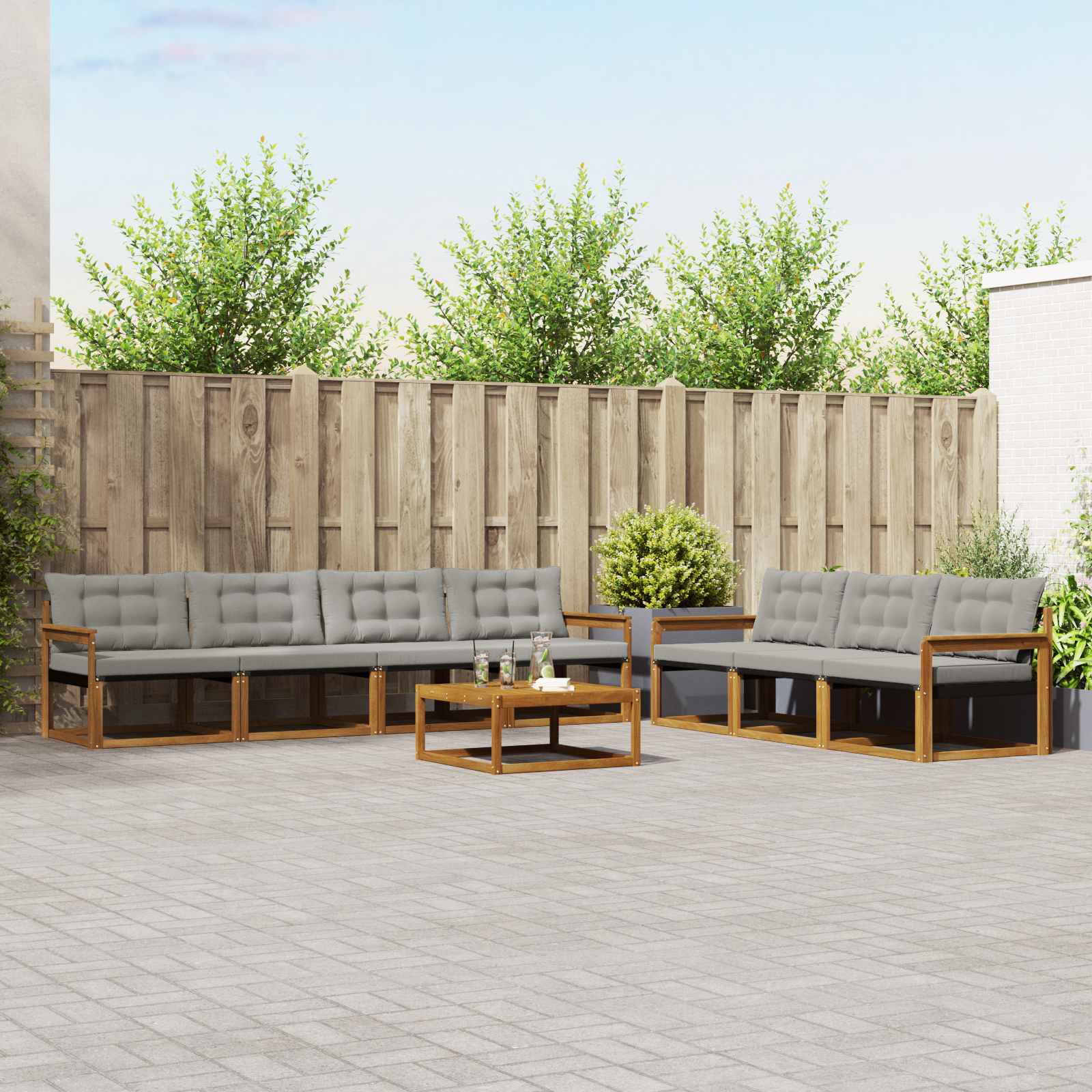 vidaXL Buiten bankenset met kussen 8 pcs Natuurlijk en Crème
