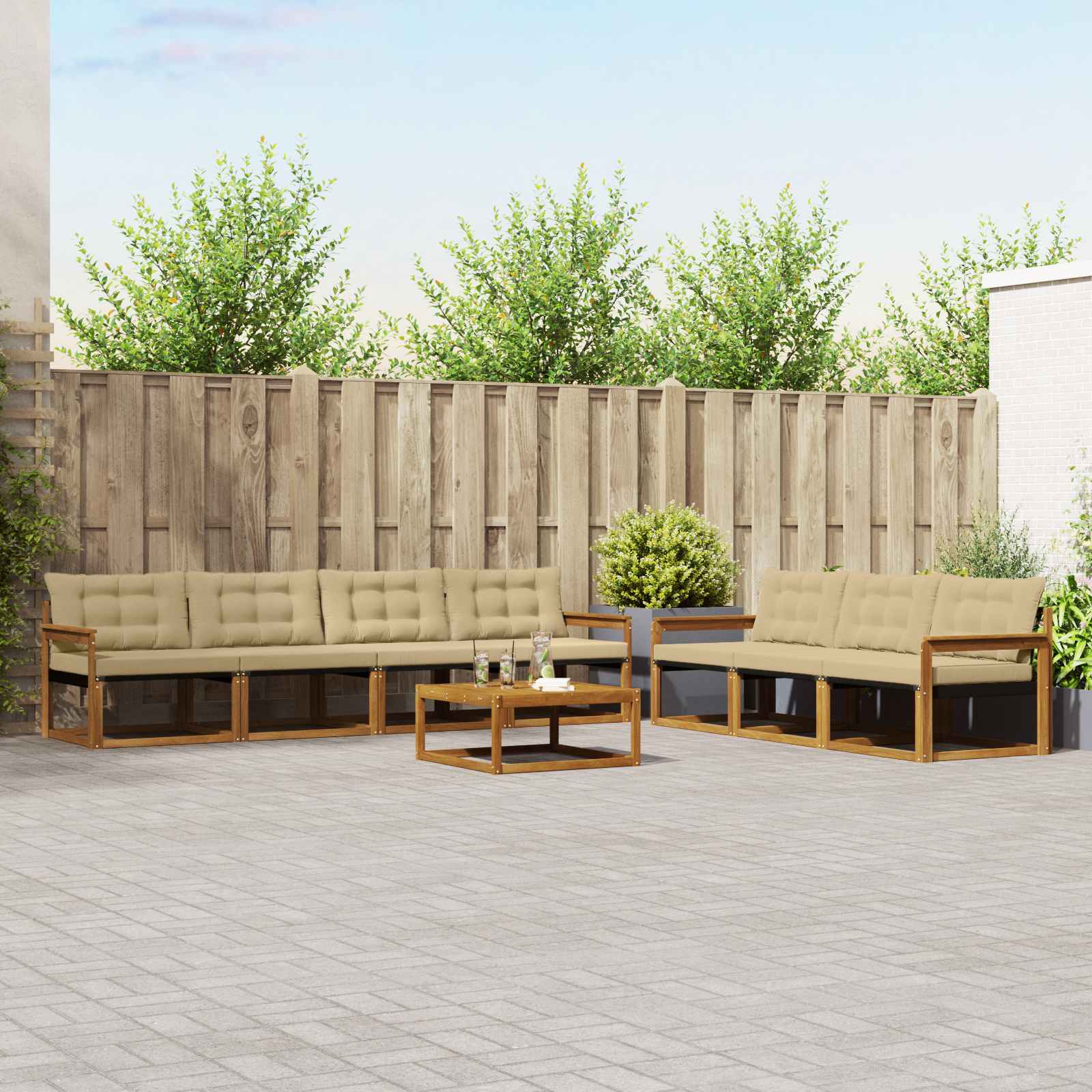 vidaXL Buiten bankenset met kussen 8 pcs Natuurlijk en Crème