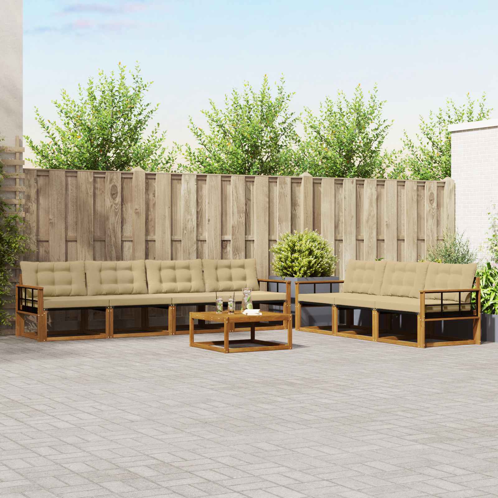 vidaXL Buiten bankenset met kussen 8 pcs Natuurlijk en Crème