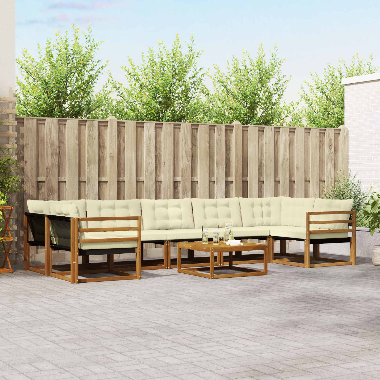 vidaXL Buiten bankenset met kussen 8 pcs Natuurlijk en Crème