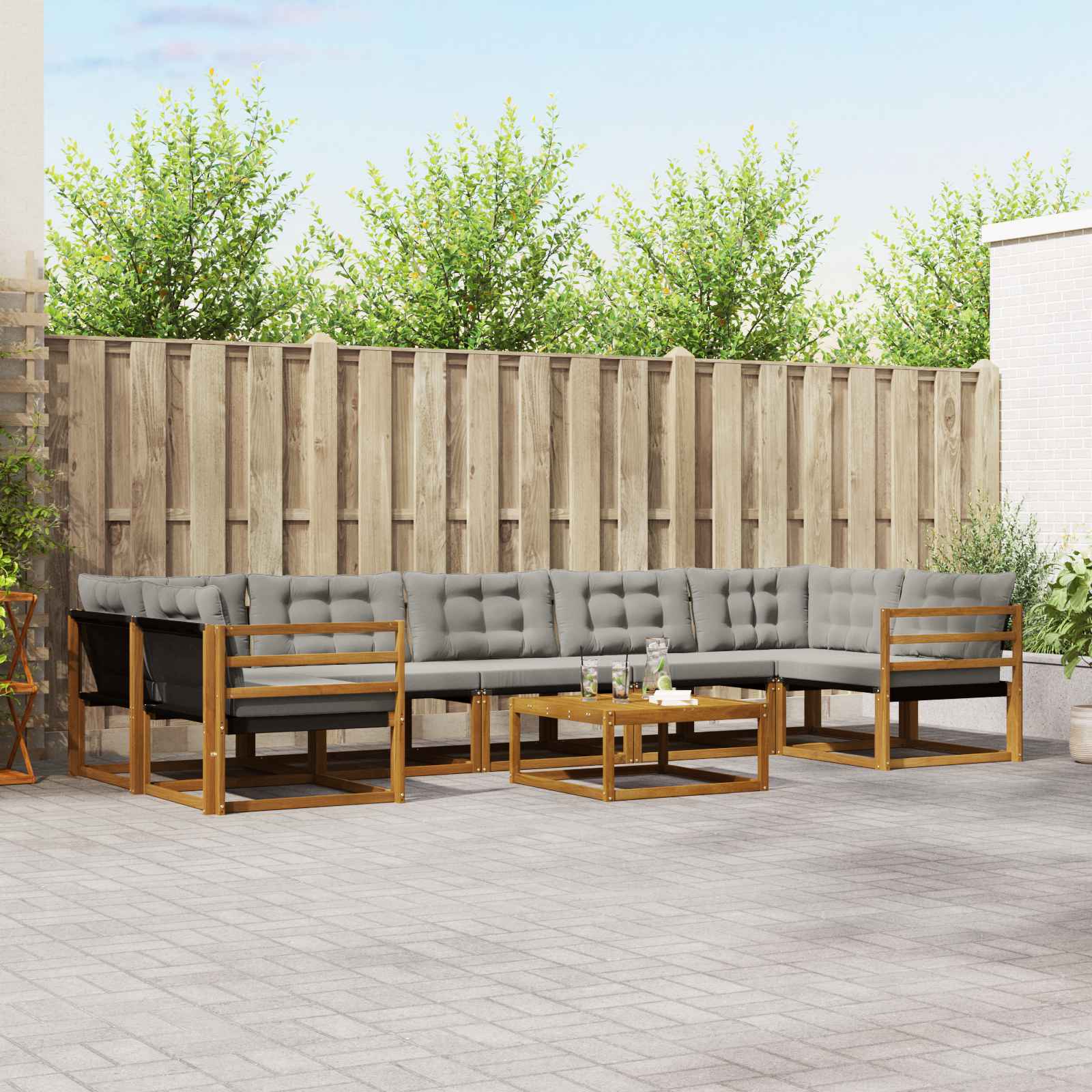 vidaXL Buiten bankenset met kussen 8 pcs Natuurlijk en Crème