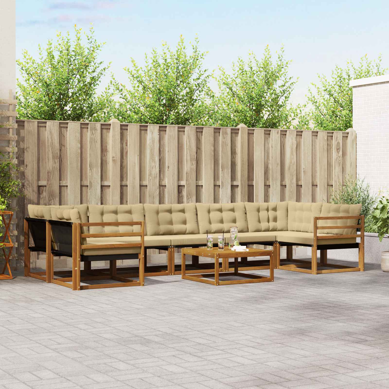 vidaXL Buiten bankenset met kussen 8 pcs Natuurlijk en Crème