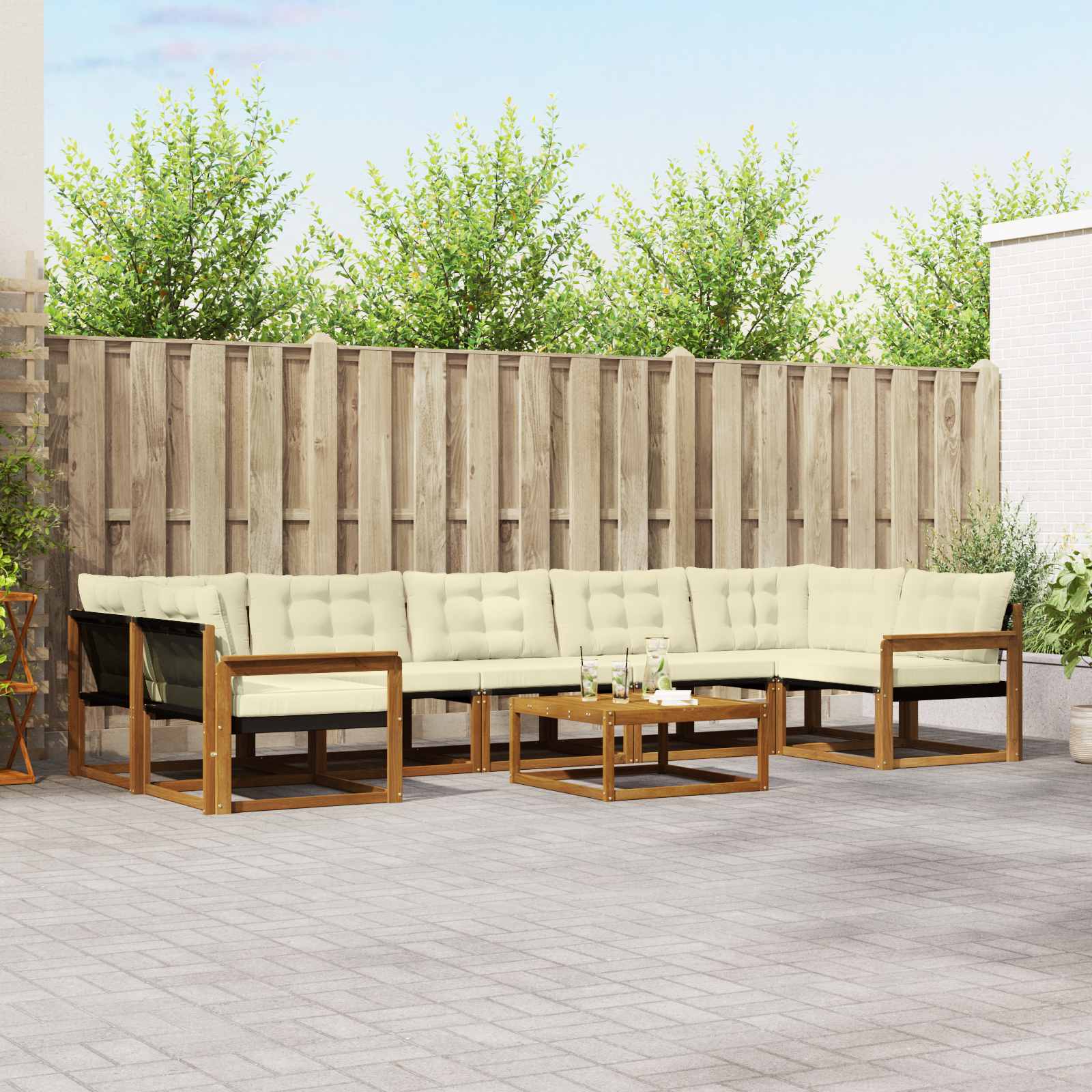 vidaXL Buiten bankenset met kussen 8 pcs Natuurlijk en Crème