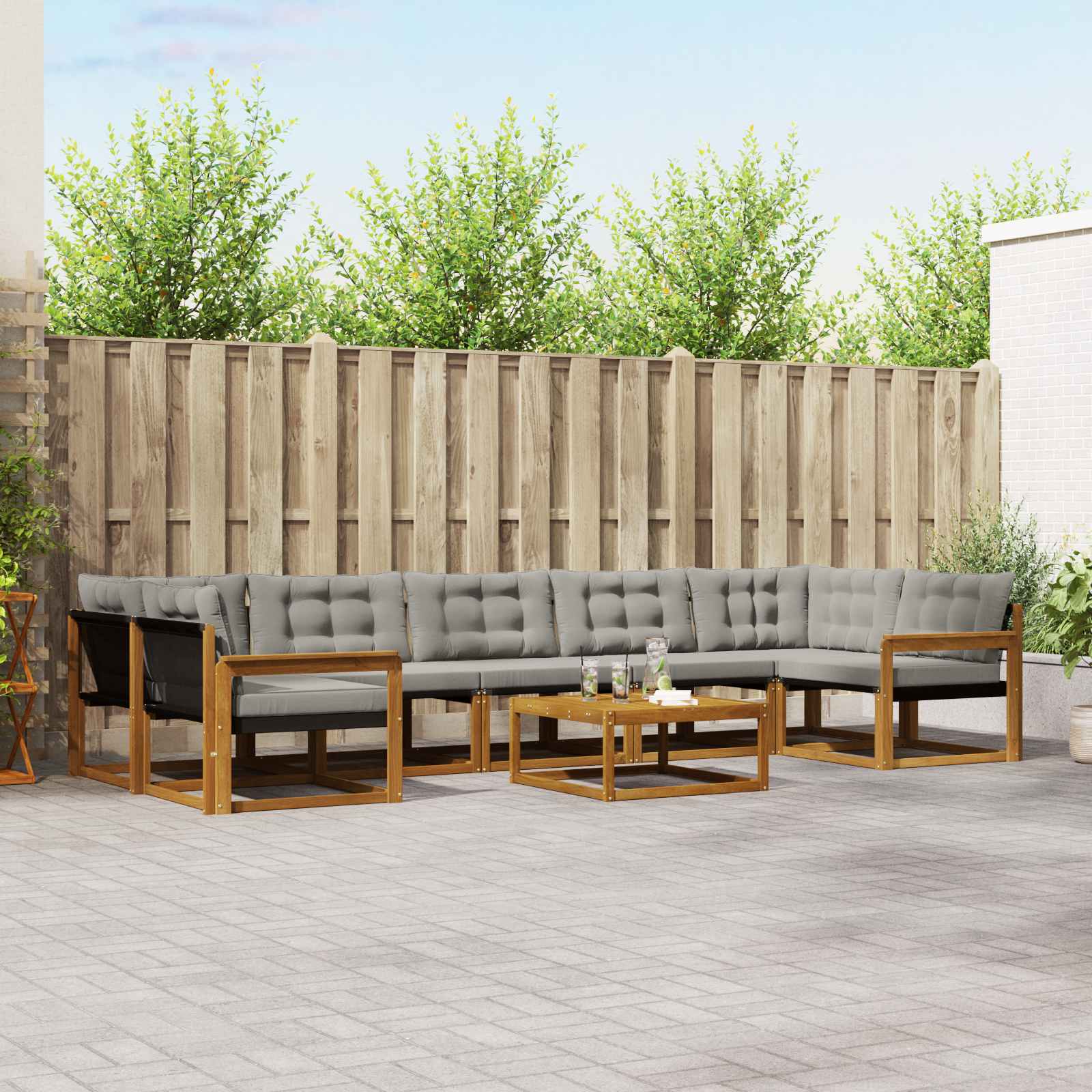 vidaXL Buiten bankenset met kussen 8 pcs Natuurlijk en Crème