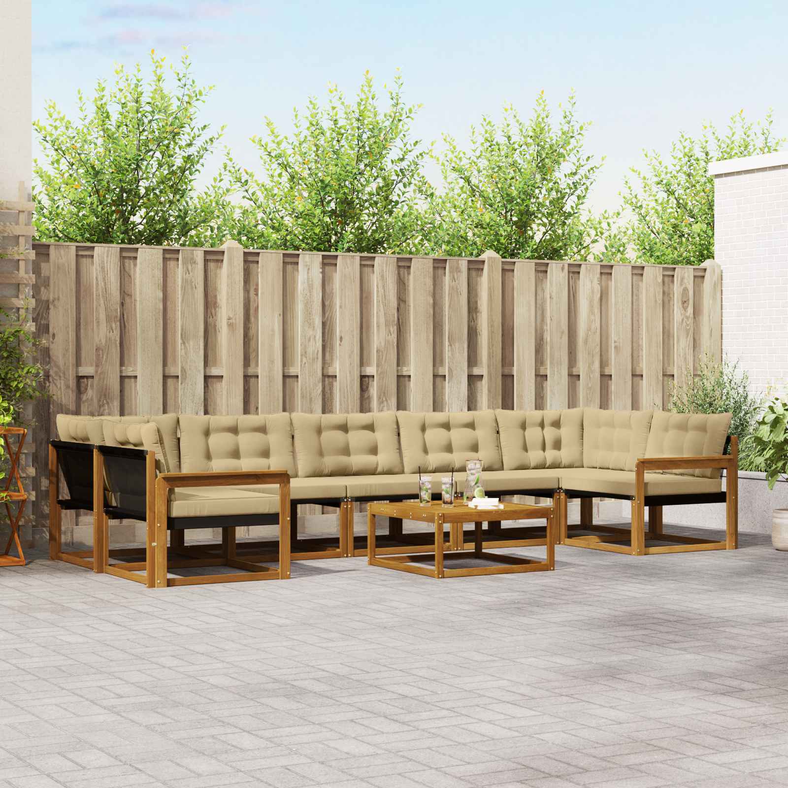 vidaXL Buiten bankenset met kussen 8 pcs Natuurlijk en Crème