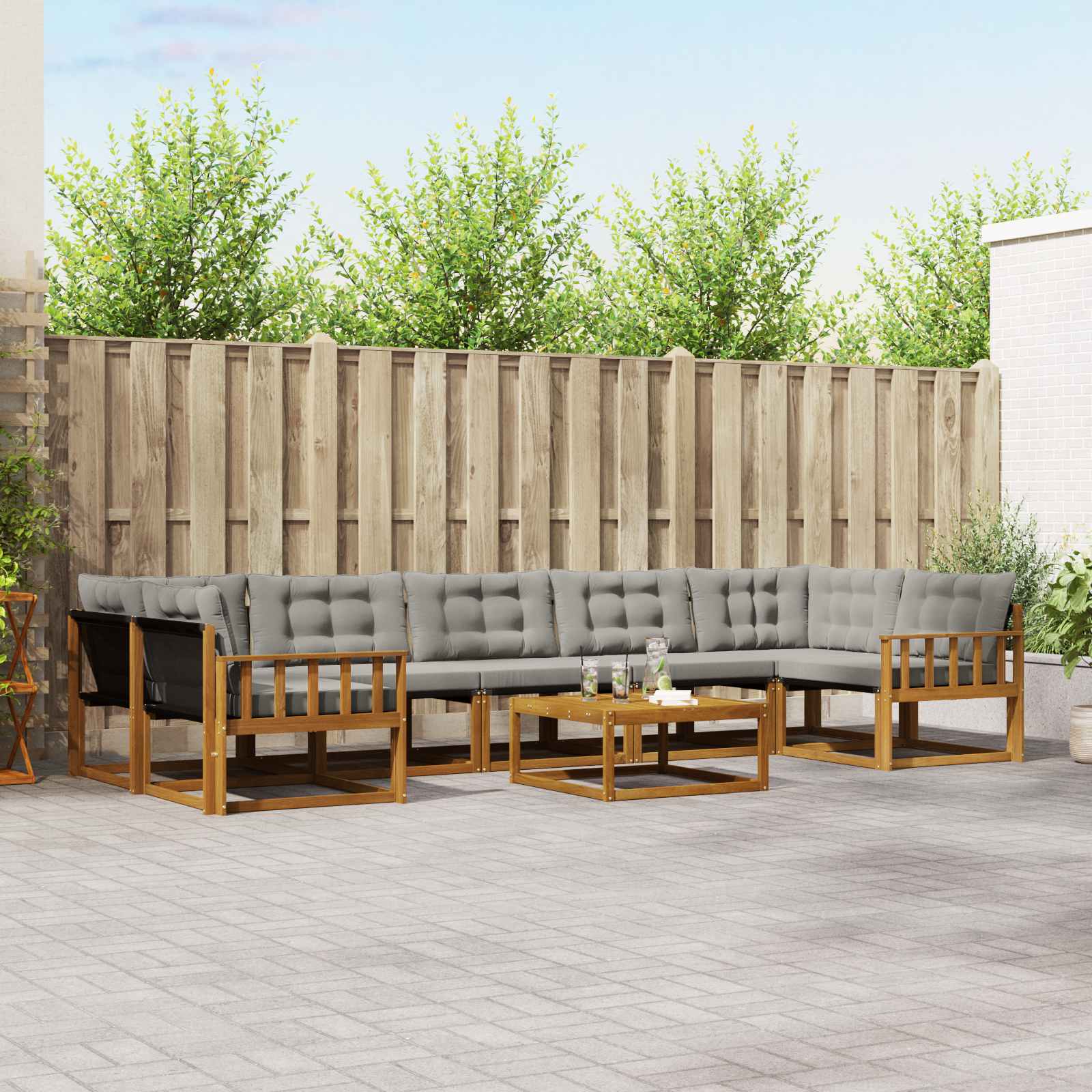 vidaXL Buiten bankenset met kussen 8 pcs Natuurlijk en Crème