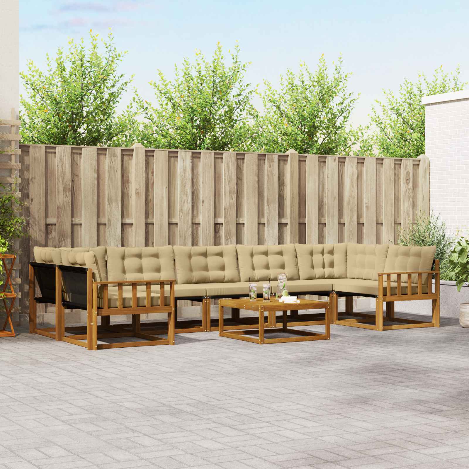 vidaXL Buiten bankenset met kussen 8 pcs Natuurlijk en Crème