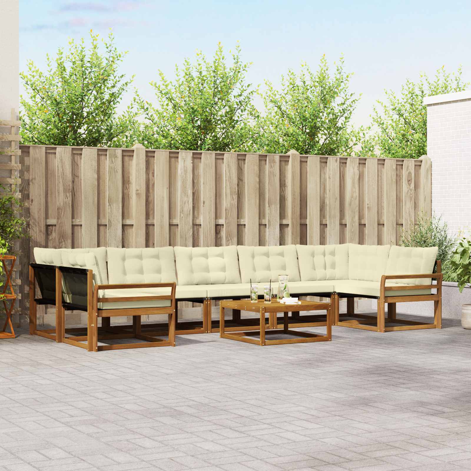 vidaXL Buiten bankenset met kussen 8 pcs Natuurlijk en Crème