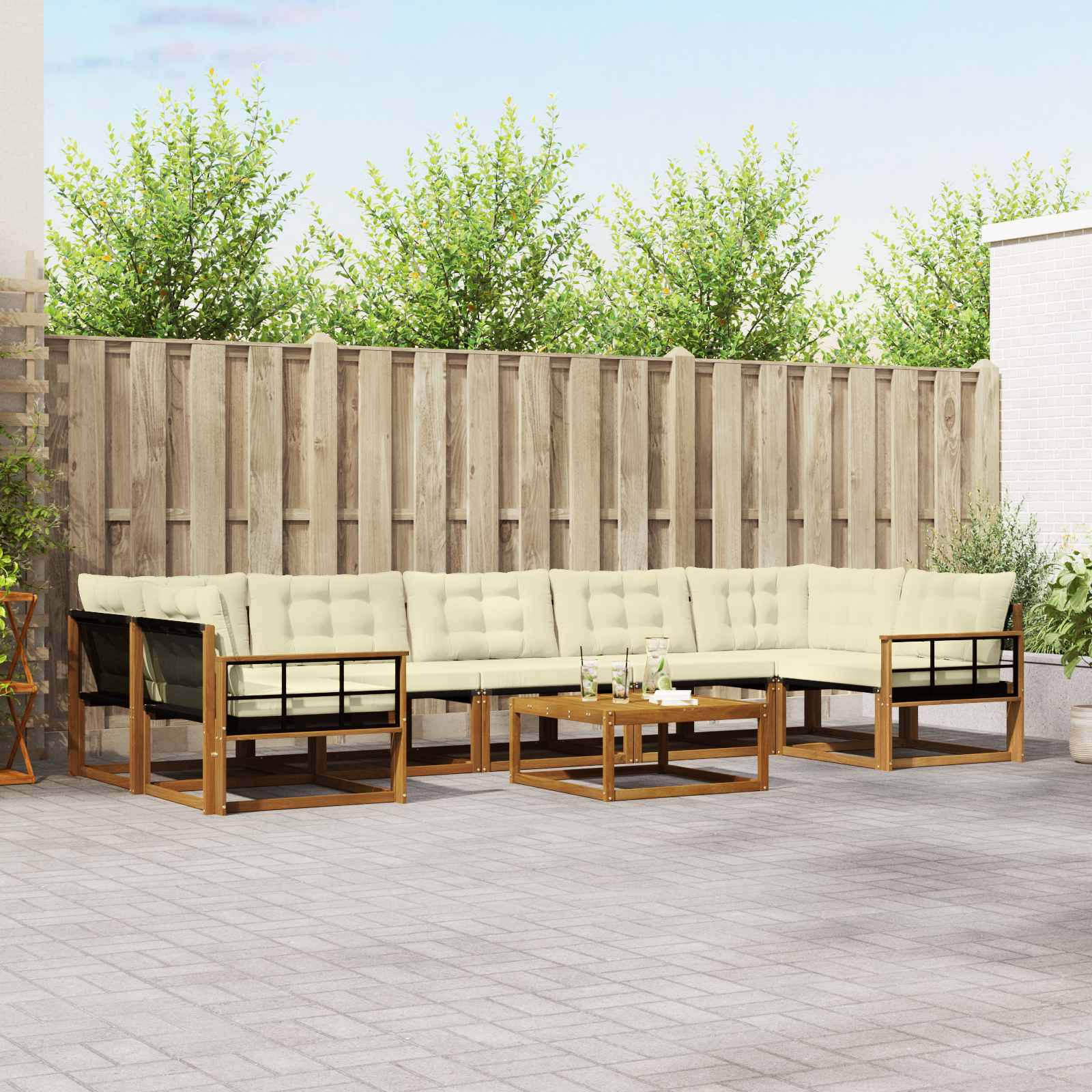 vidaXL Buiten bankenset met kussen 8 pcs Natuurlijk en Crème