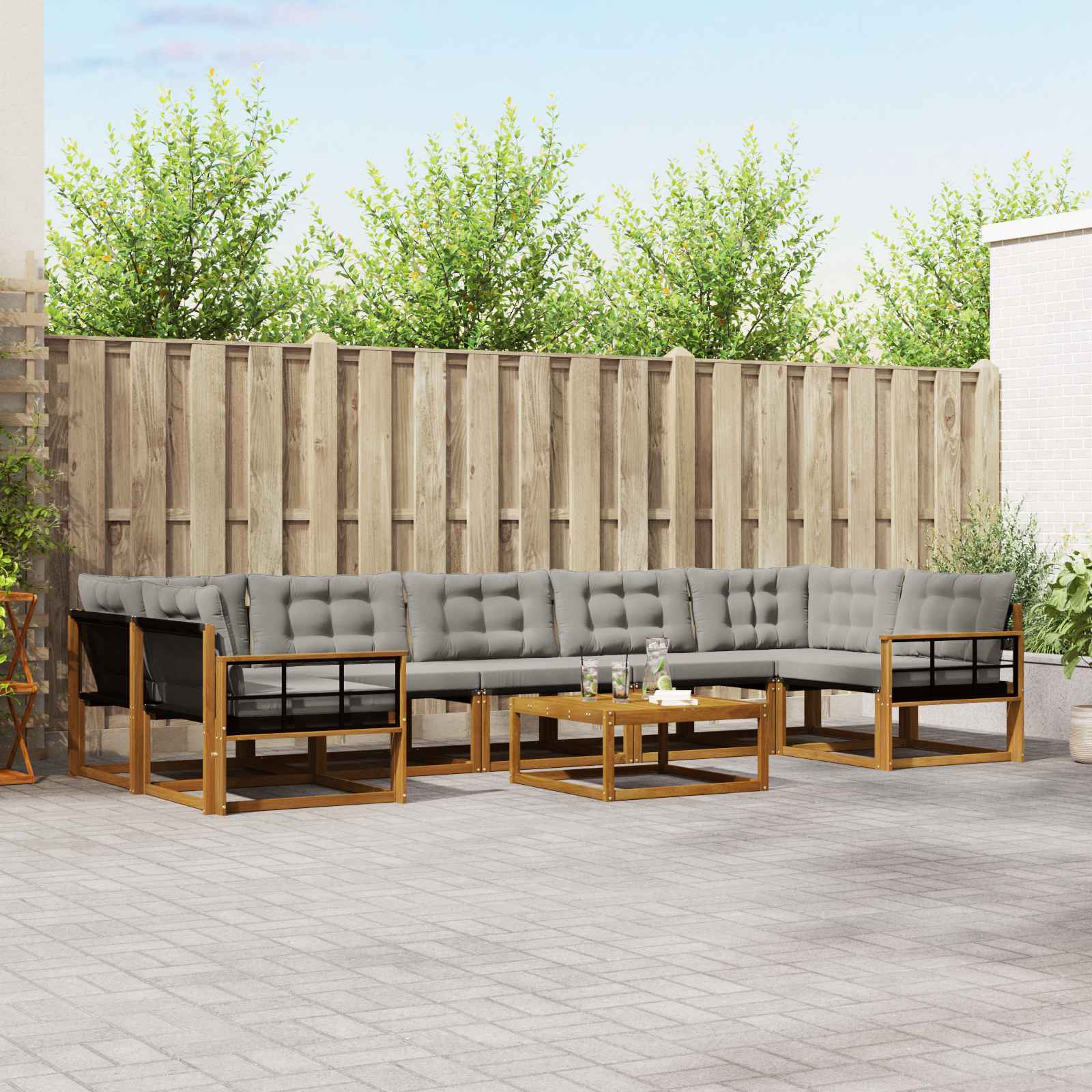 vidaXL Buiten bankenset met kussen 8 pcs Natuurlijk en Crème