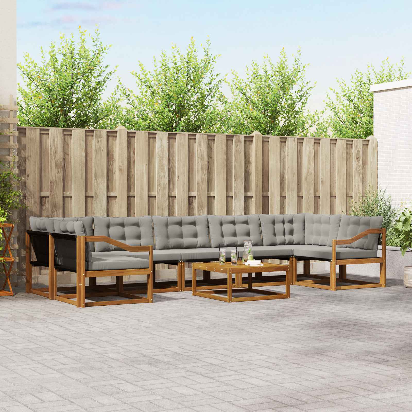 vidaXL Buiten bankenset met kussen 8 pcs Natuurlijk en Crème
