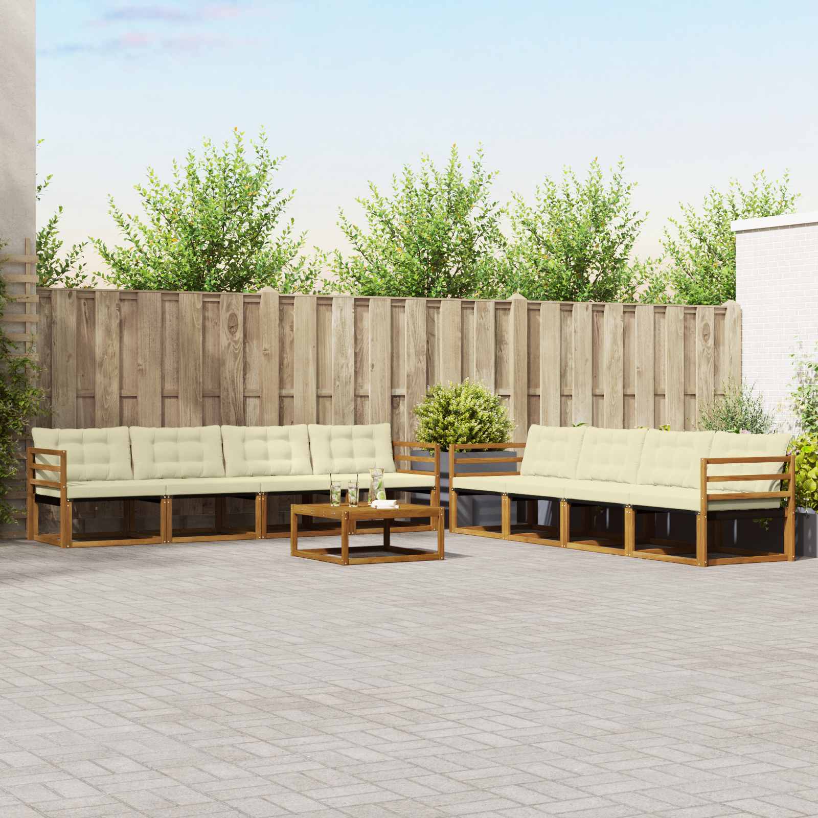 vidaXL Buiten bankenset met kussen 9 pcs Natuurlijk en Crème