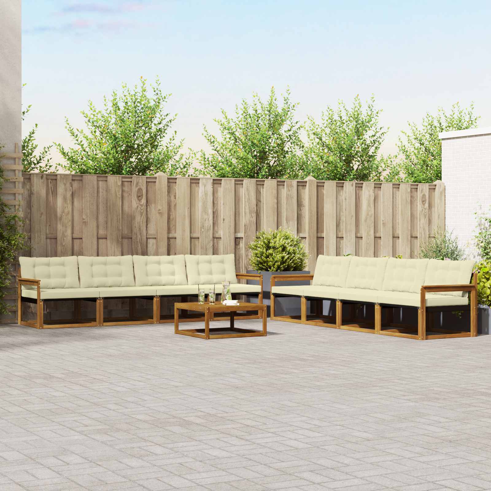 vidaXL Buiten bankenset met kussen 9 pcs Natuurlijk en Crème