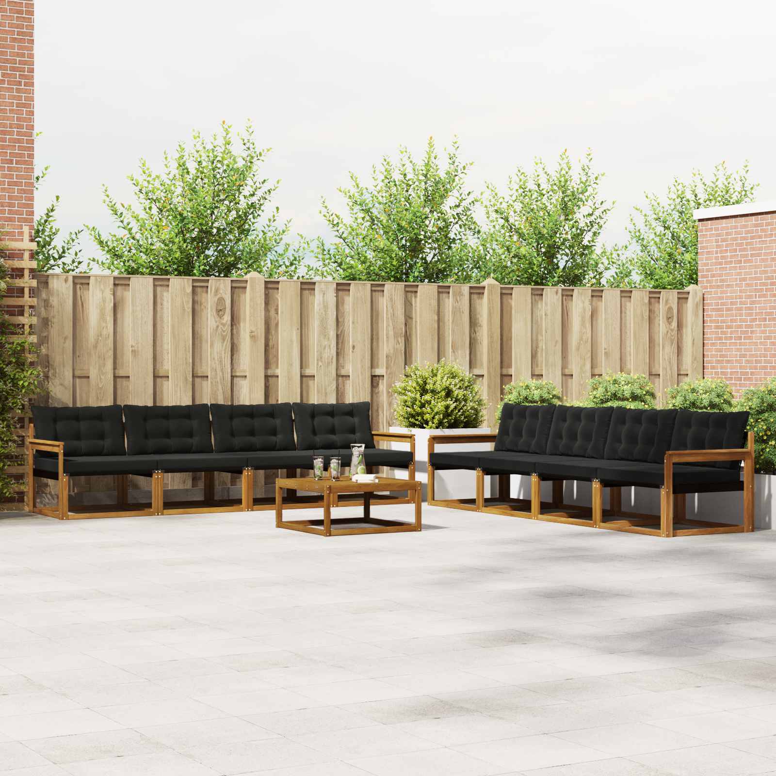 vidaXL Buiten bankenset met kussen 9 pcs Natuurlijk en Crème