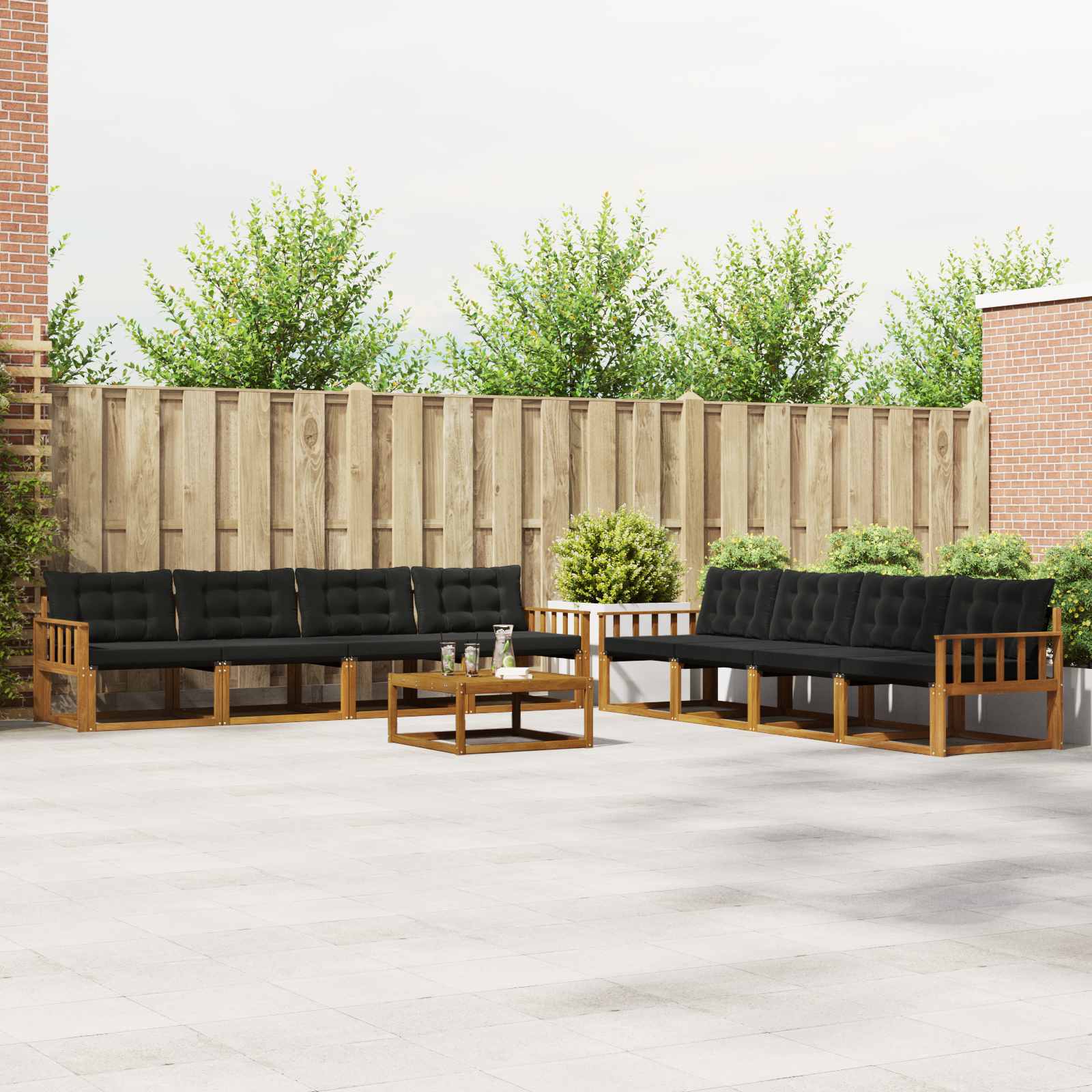 vidaXL Buiten bankenset met kussen 9 pcs Natuurlijk en Crème