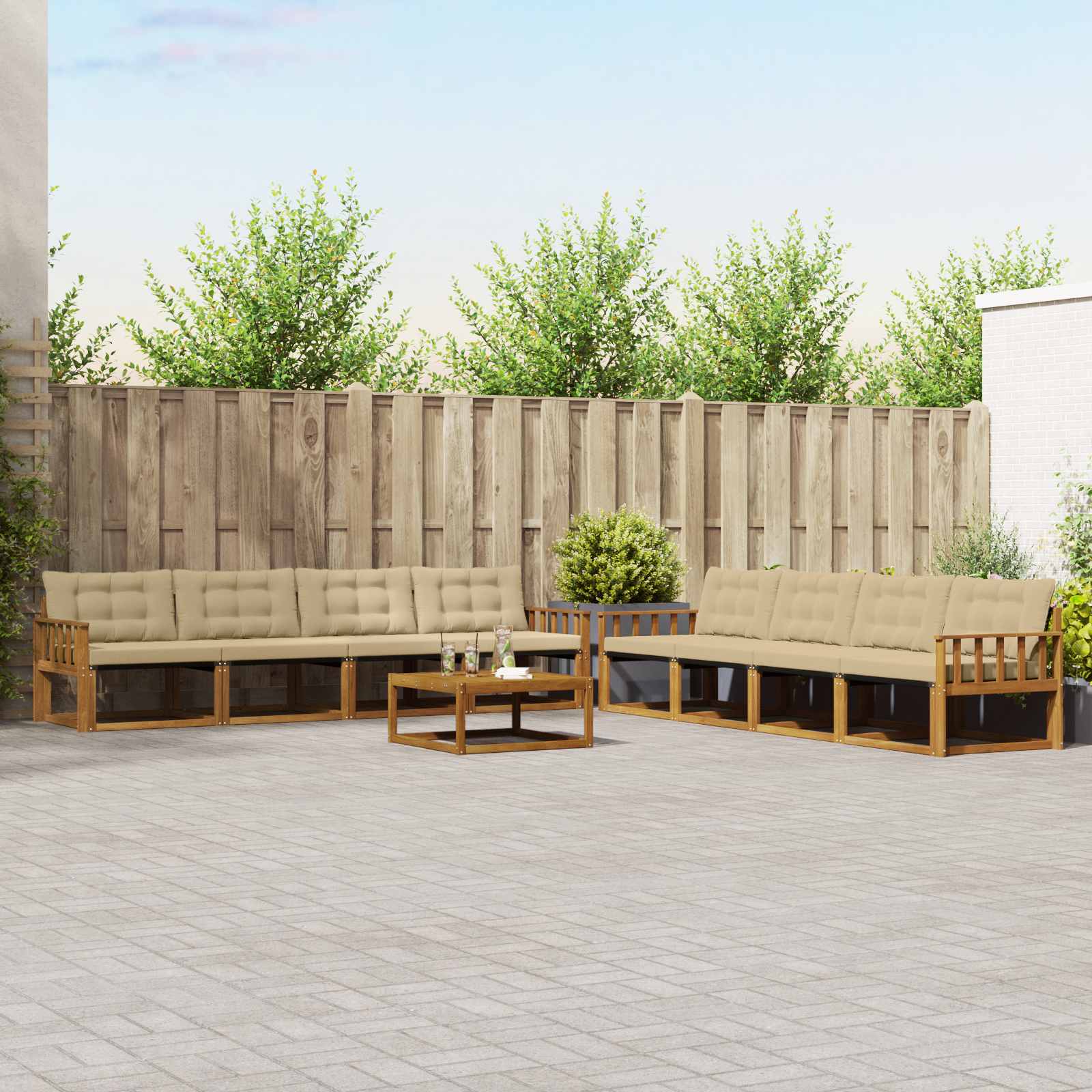 vidaXL Buiten bankenset met kussen 9 pcs Natuurlijk en Crème