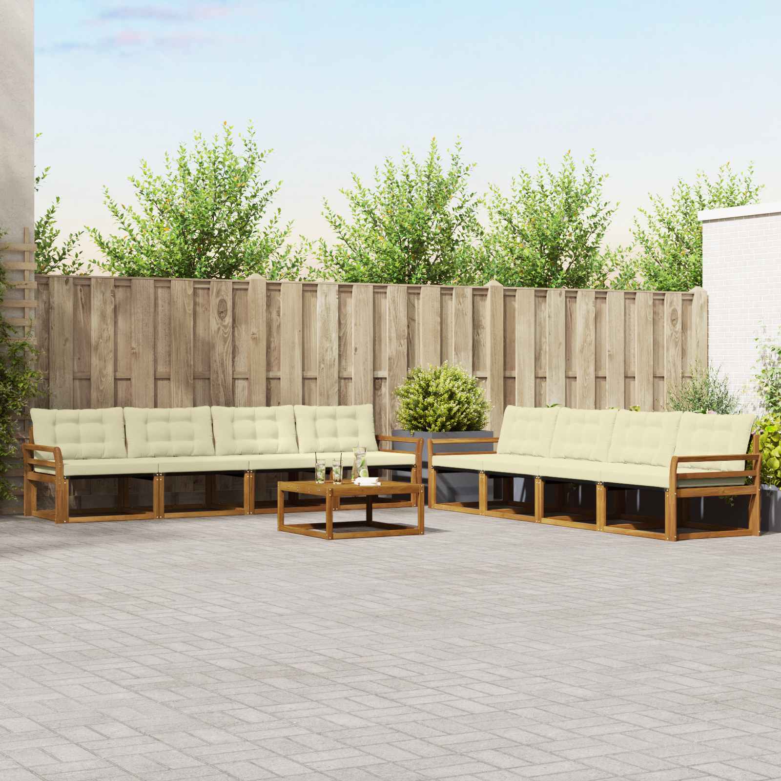 vidaXL Buiten bankenset met kussen 9 pcs Natuurlijk en Crème
