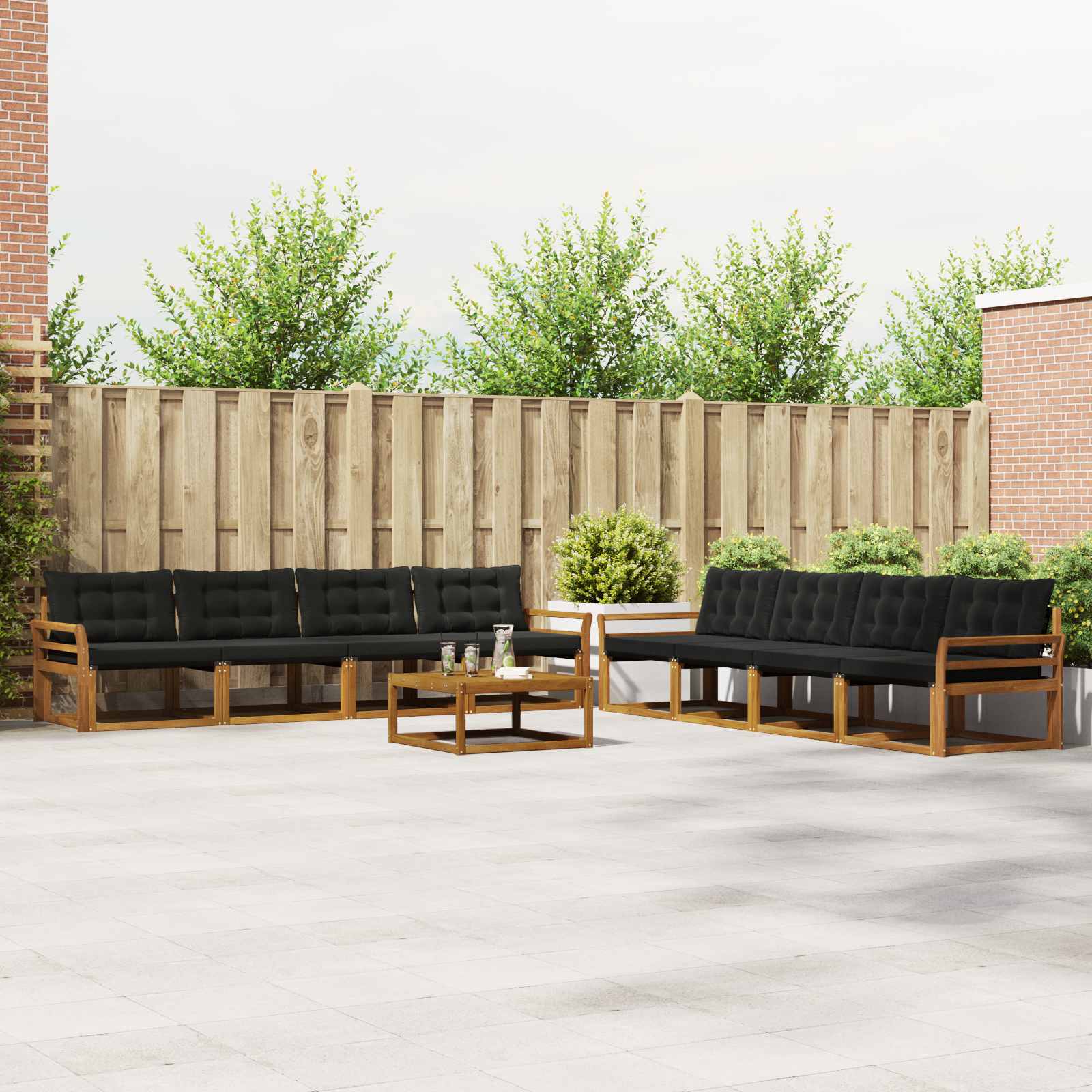 vidaXL Buiten bankenset met kussen 9 pcs Natuurlijk en Crème