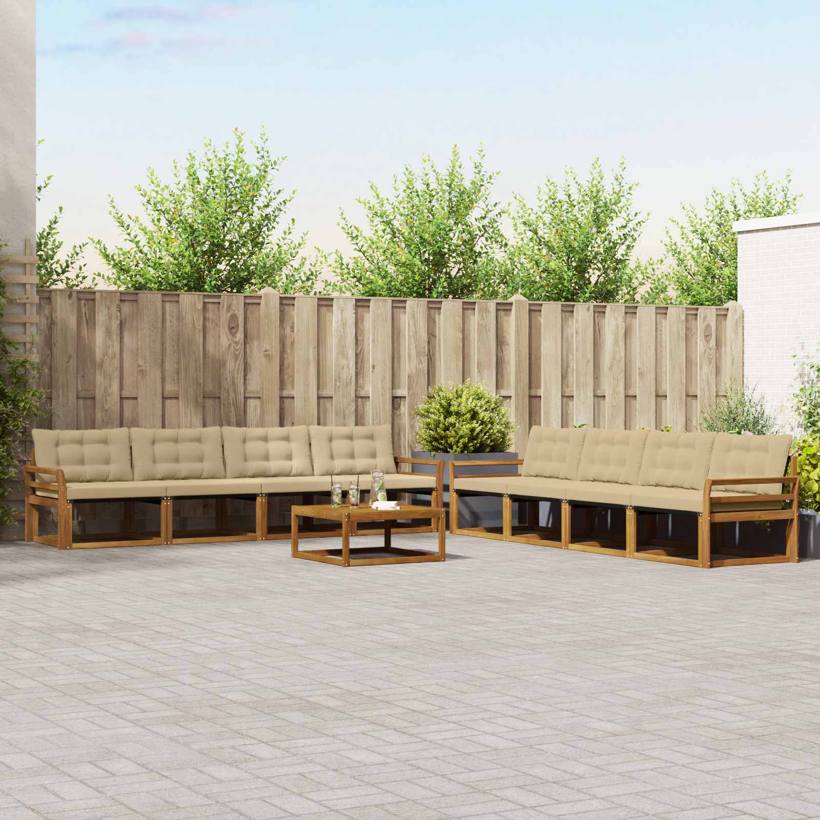 vidaXL Buiten bankenset met kussen 9 pcs Natuurlijk en Crème