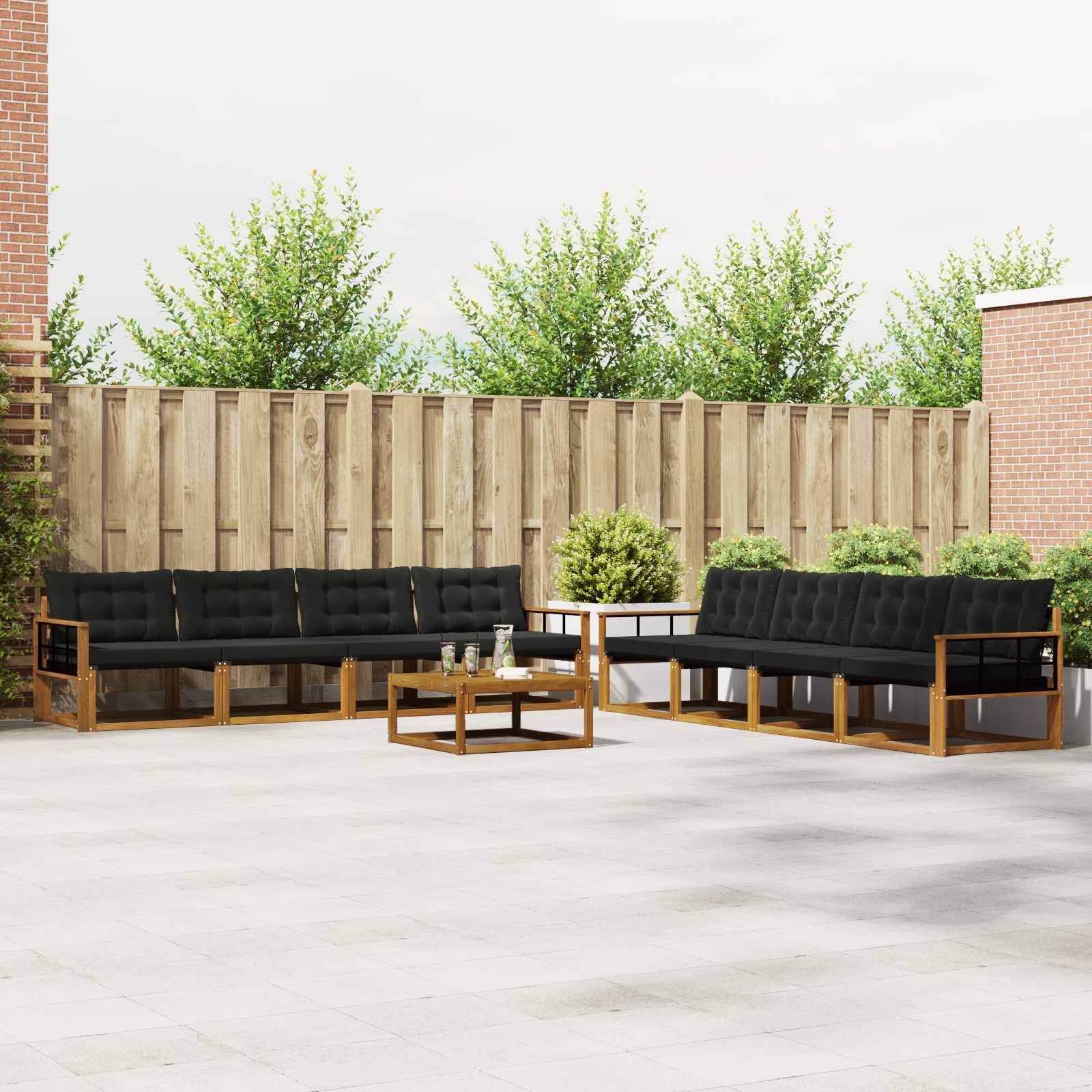 vidaXL Buiten bankenset met kussen 9 pcs Natuurlijk en Crème