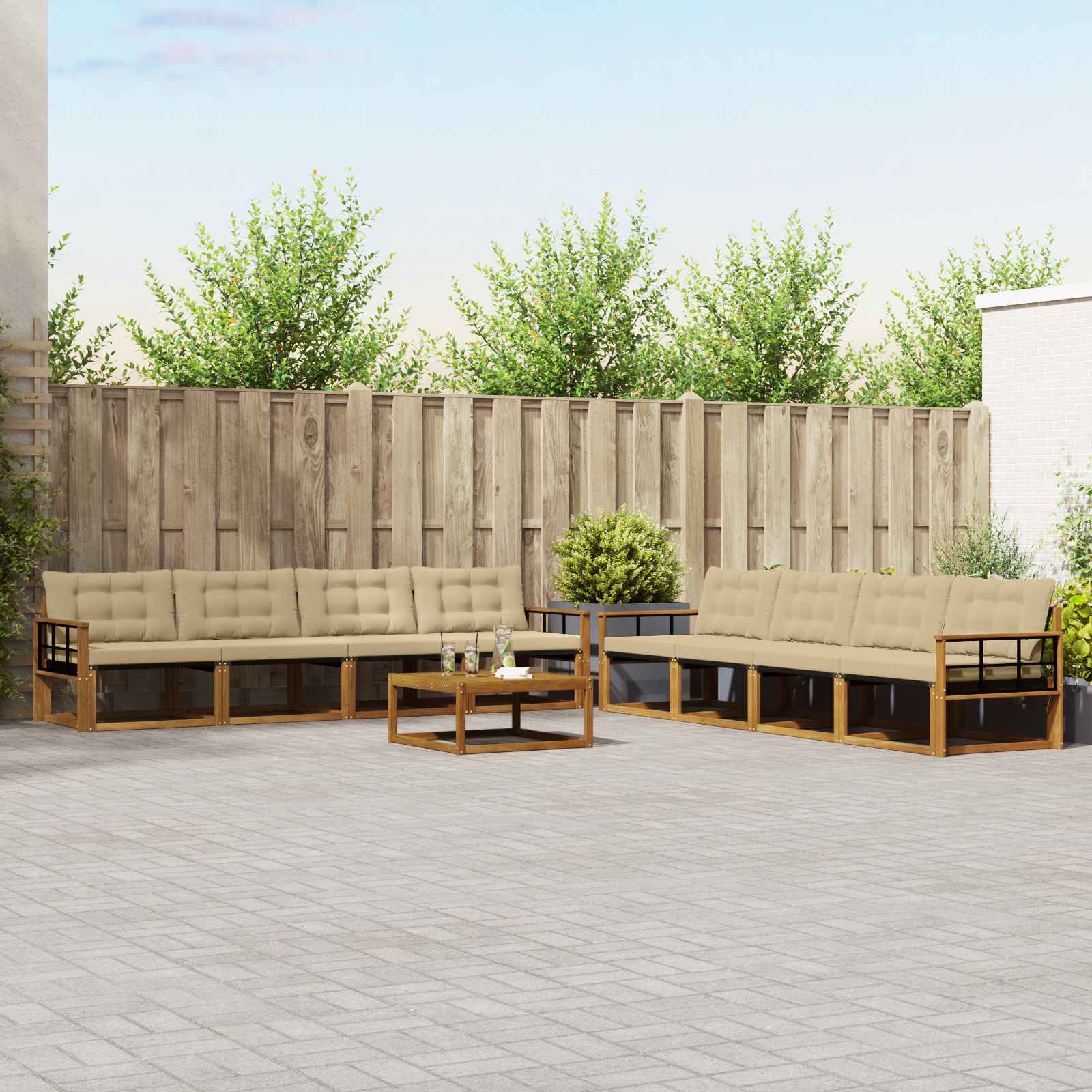 vidaXL Buiten bankenset met kussen 9 pcs Natuurlijk en Crème
