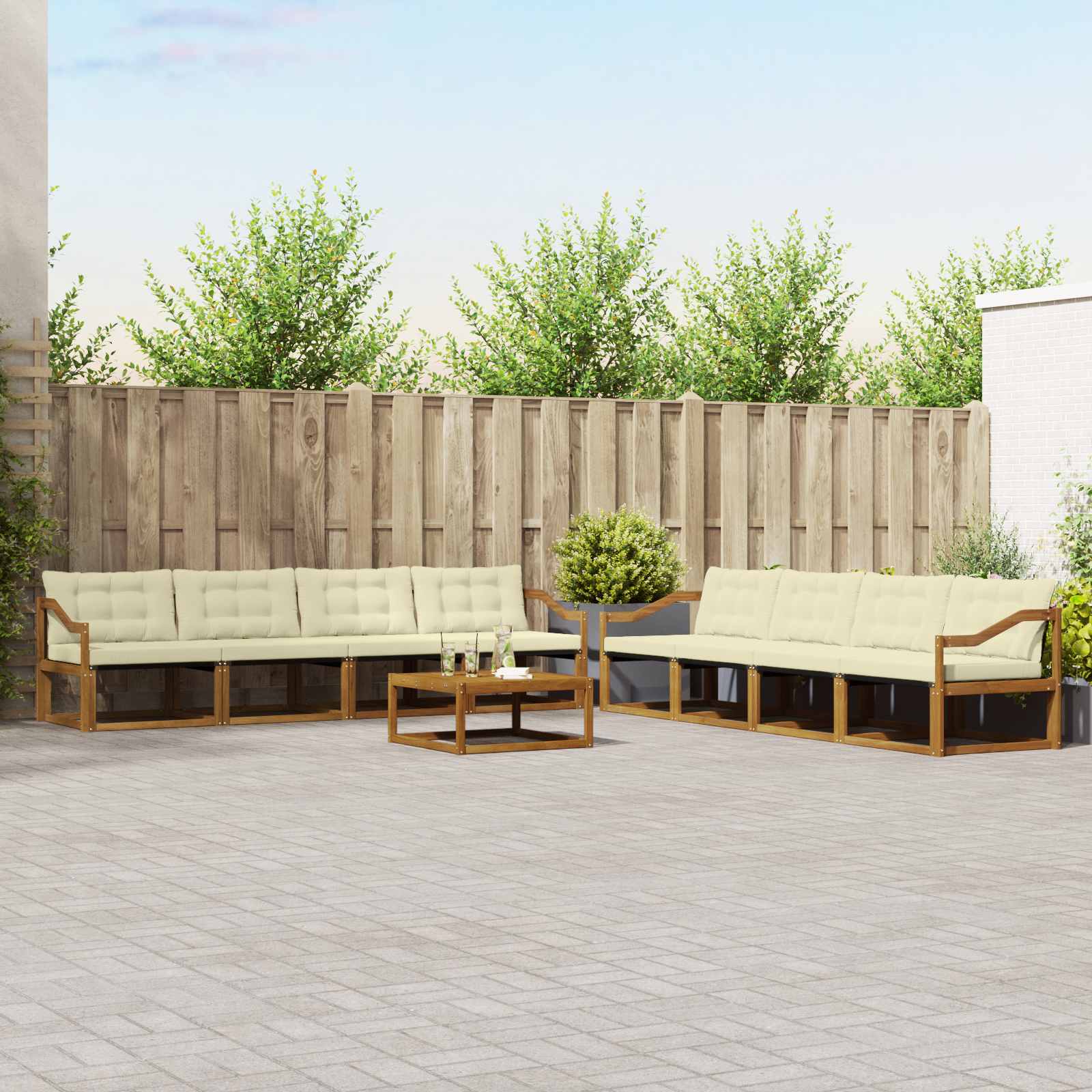 vidaXL Buiten bankenset met kussen 9 pcs Natuurlijk en Crème