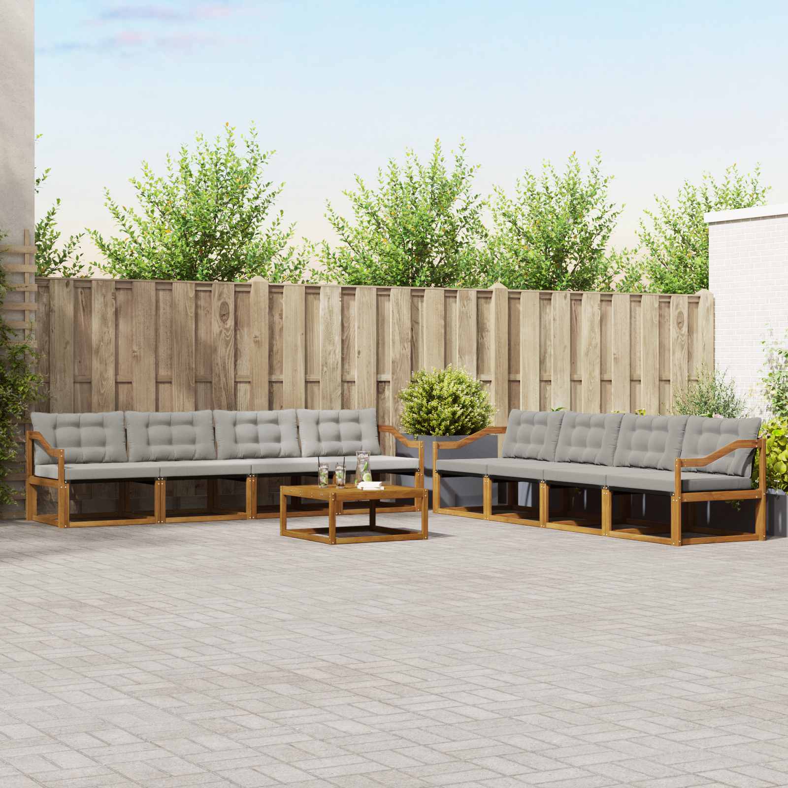 vidaXL Buiten bankenset met kussen 9 pcs Natuurlijk en Crème