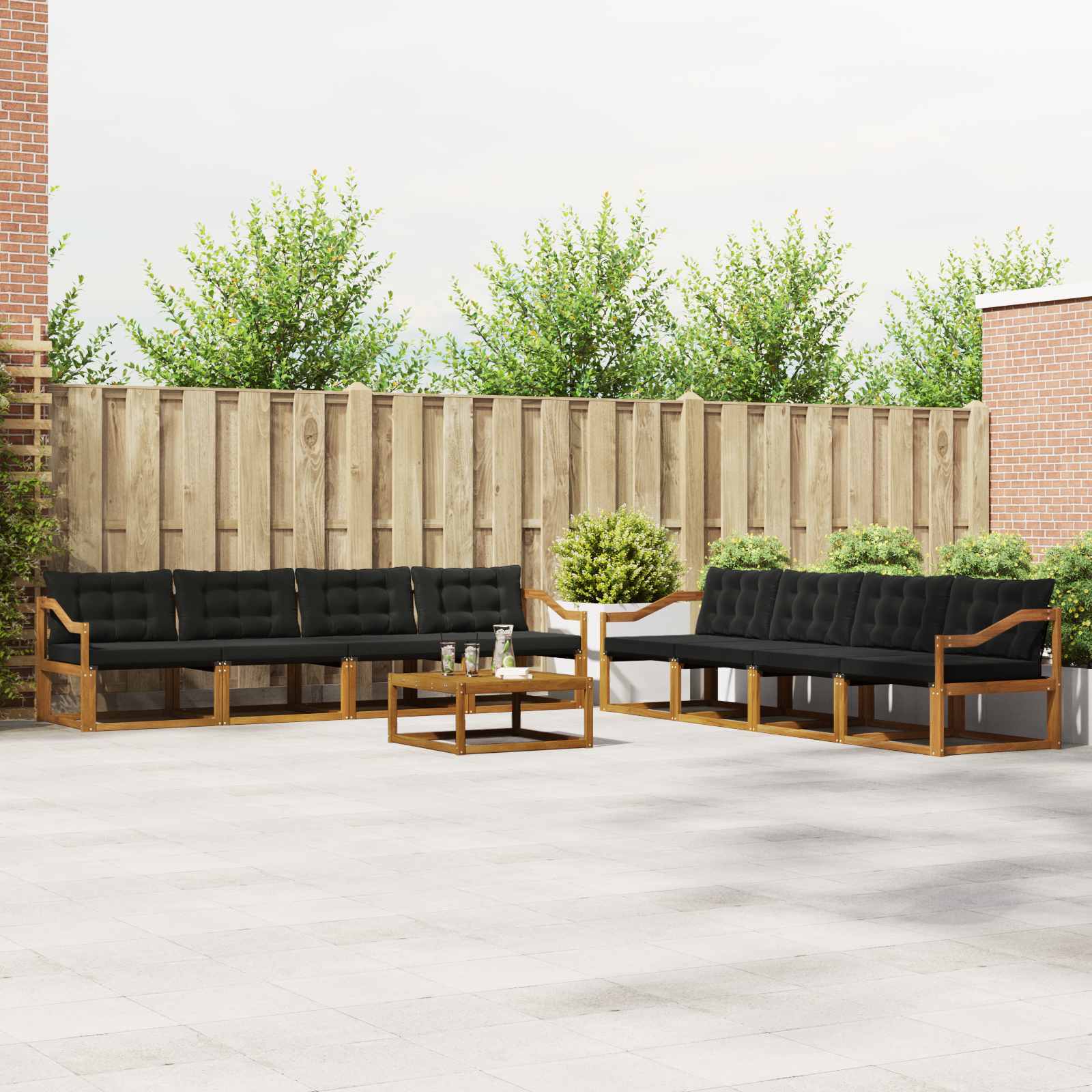 vidaXL Buiten bankenset met kussen 9 pcs Natuurlijk en Crème