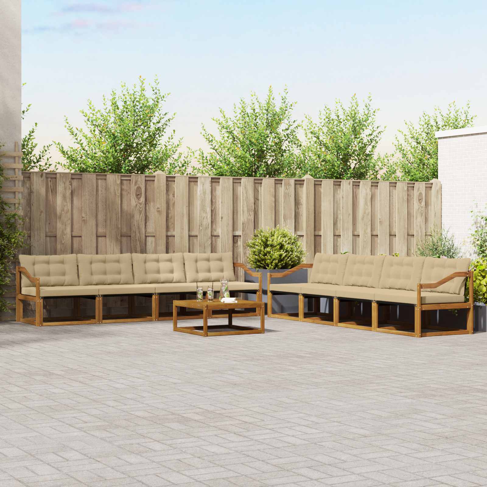 vidaXL Buiten bankenset met kussen 9 pcs Natuurlijk en Crème