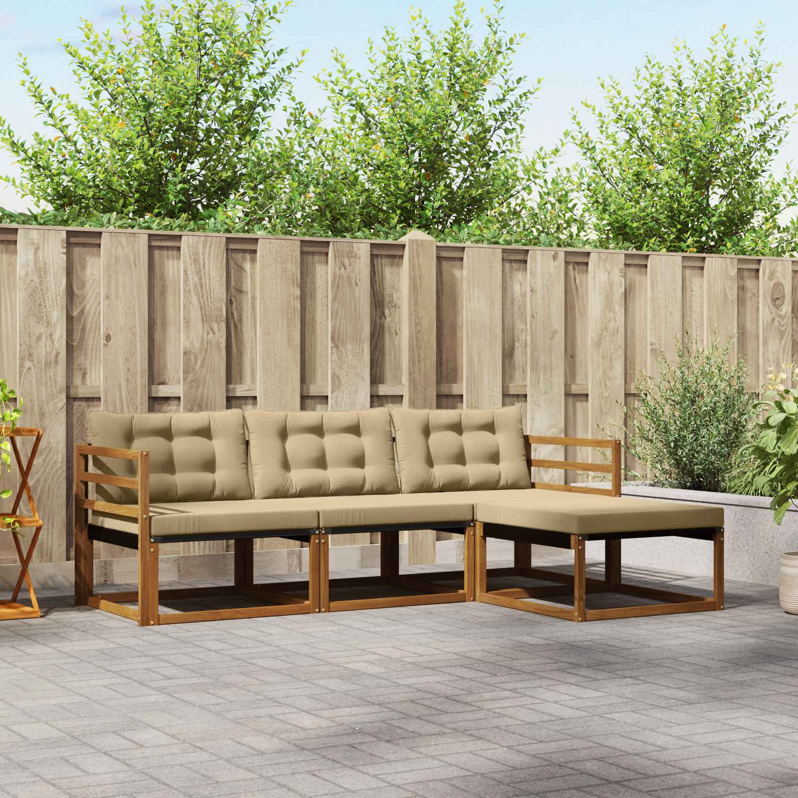 vidaXL Buiten bankenset met kussen 4 pcs Natuurlijk en Crème