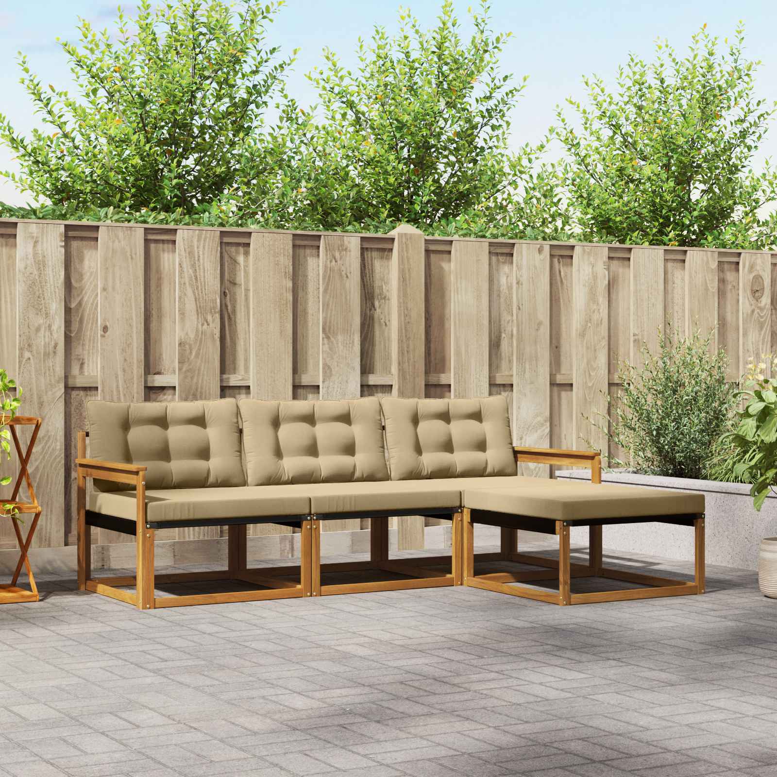 vidaXL Buiten bankenset met kussen 4 pcs Natuurlijk en Crème
