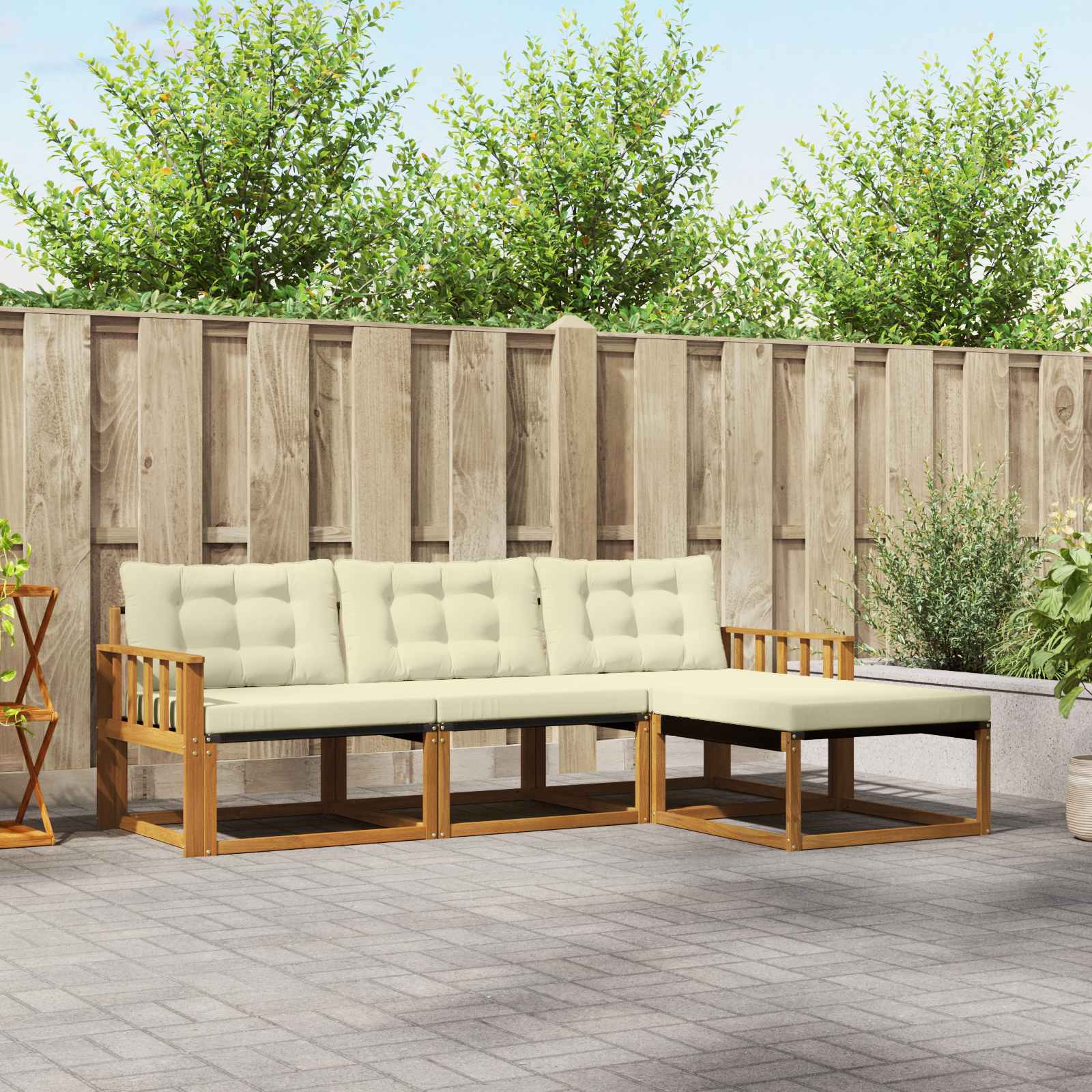 vidaXL Buiten bankenset met kussen 4 pcs Natuurlijk en Crème