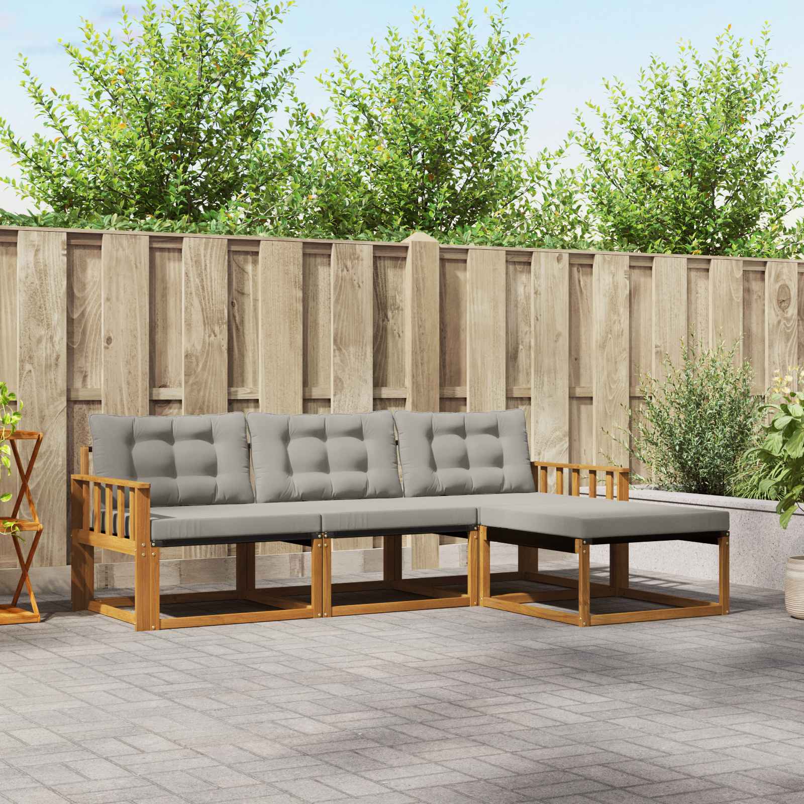 vidaXL Buiten bankenset met kussen 4 pcs Natuurlijk en Crème