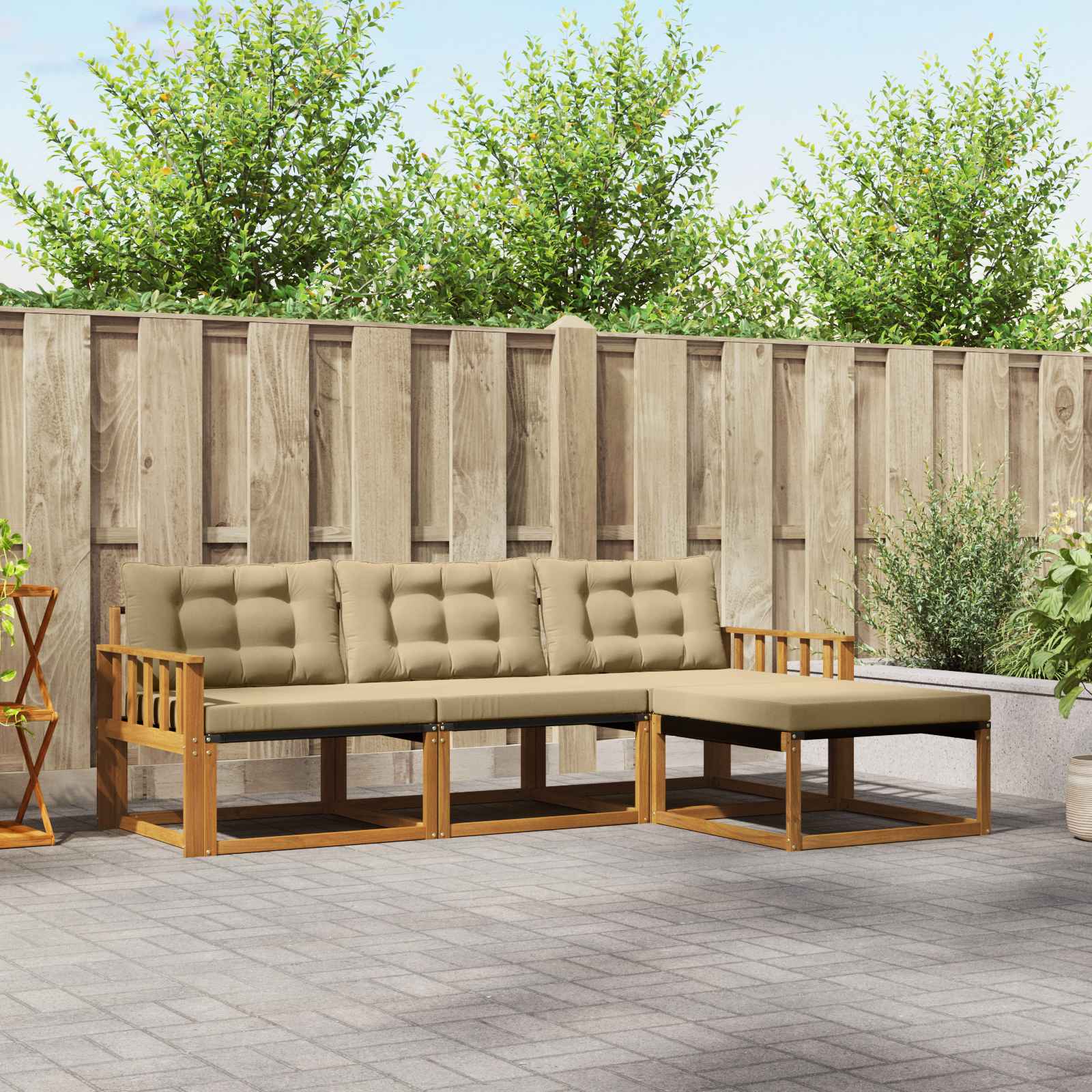 vidaXL Buiten bankenset met kussen 4 pcs Natuurlijk en Crème