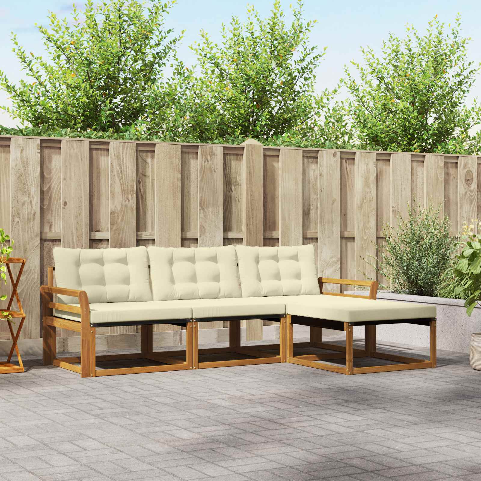 vidaXL Buiten bankenset met kussen 4 pcs Natuurlijk en Crème