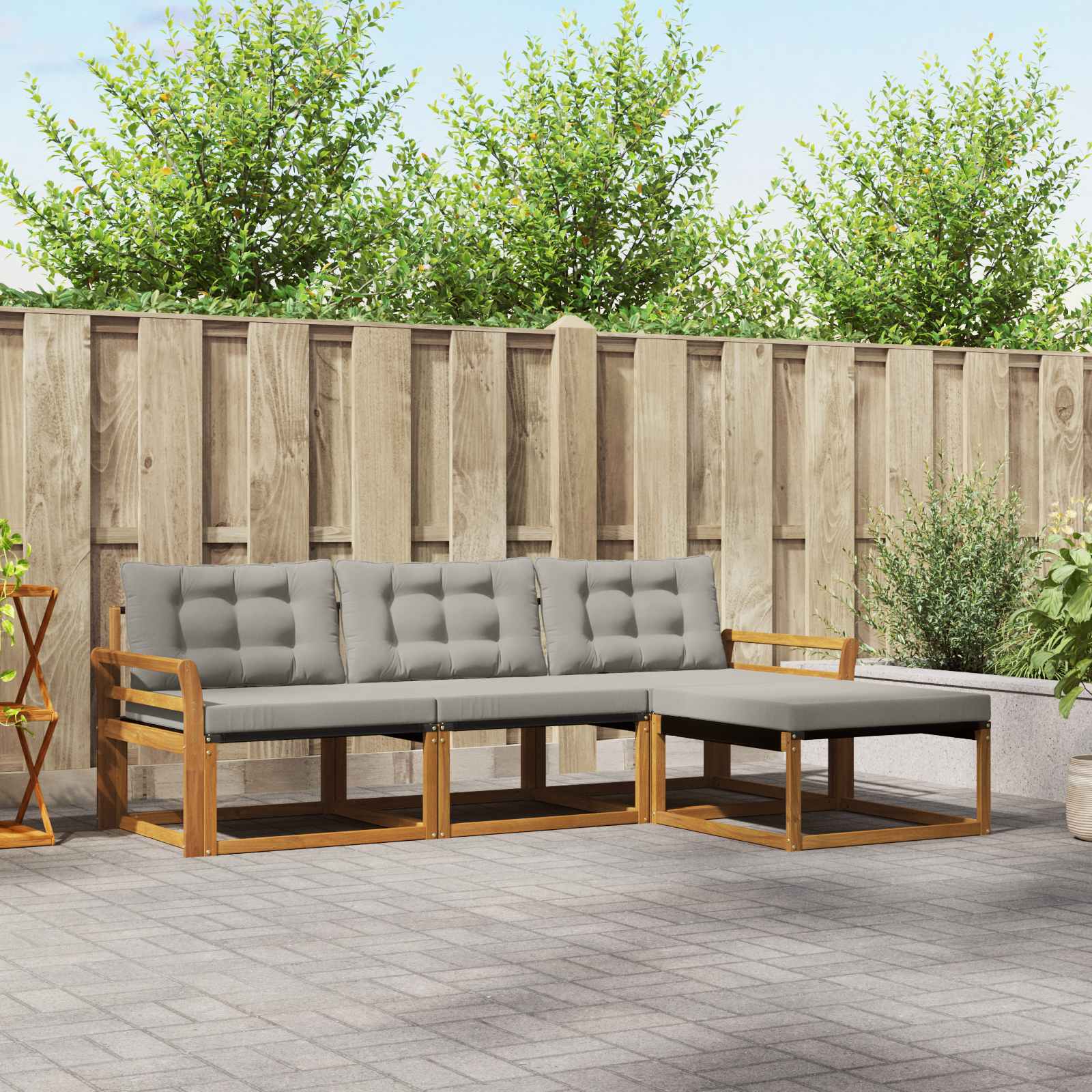 vidaXL Buiten bankenset met kussen 4 pcs Natuurlijk en Crème