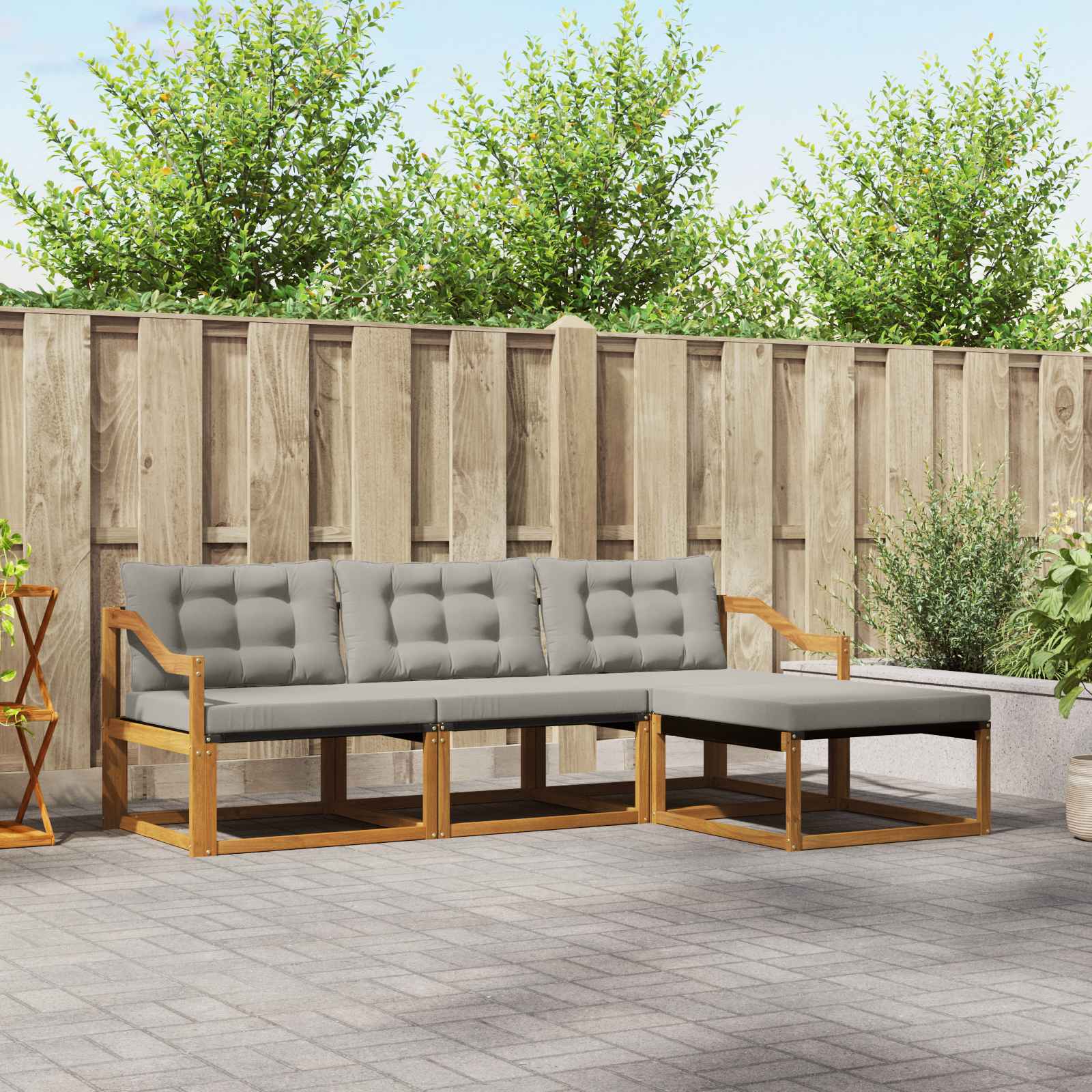 vidaXL Buiten bankenset met kussen 4 pcs Natuurlijk en Crème