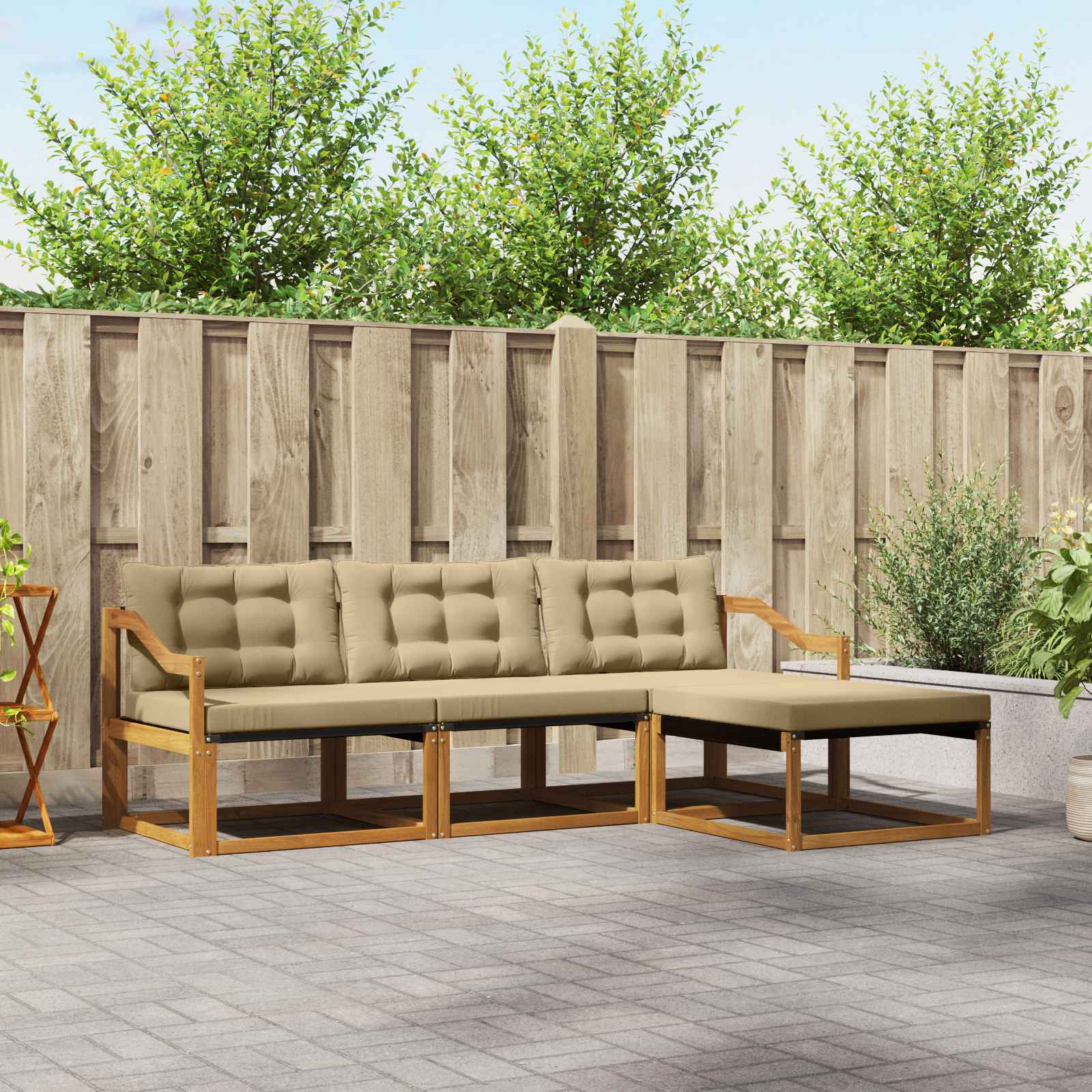 vidaXL Buiten bankenset met kussen 4 pcs Natuurlijk en Crème