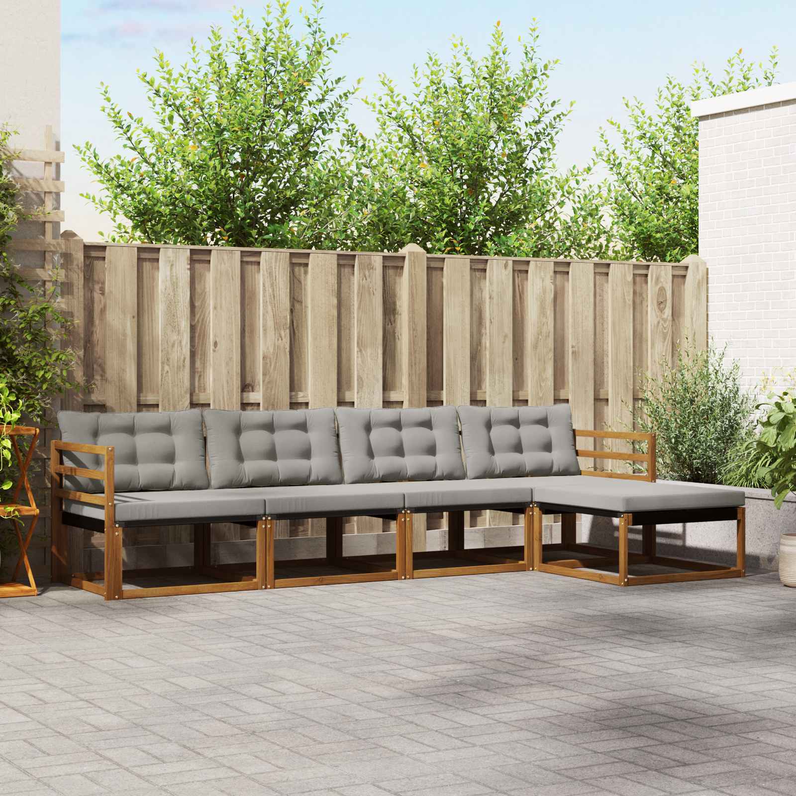 vidaXL Buiten bankenset met kussen 5 pcs Natuurlijk en Crème