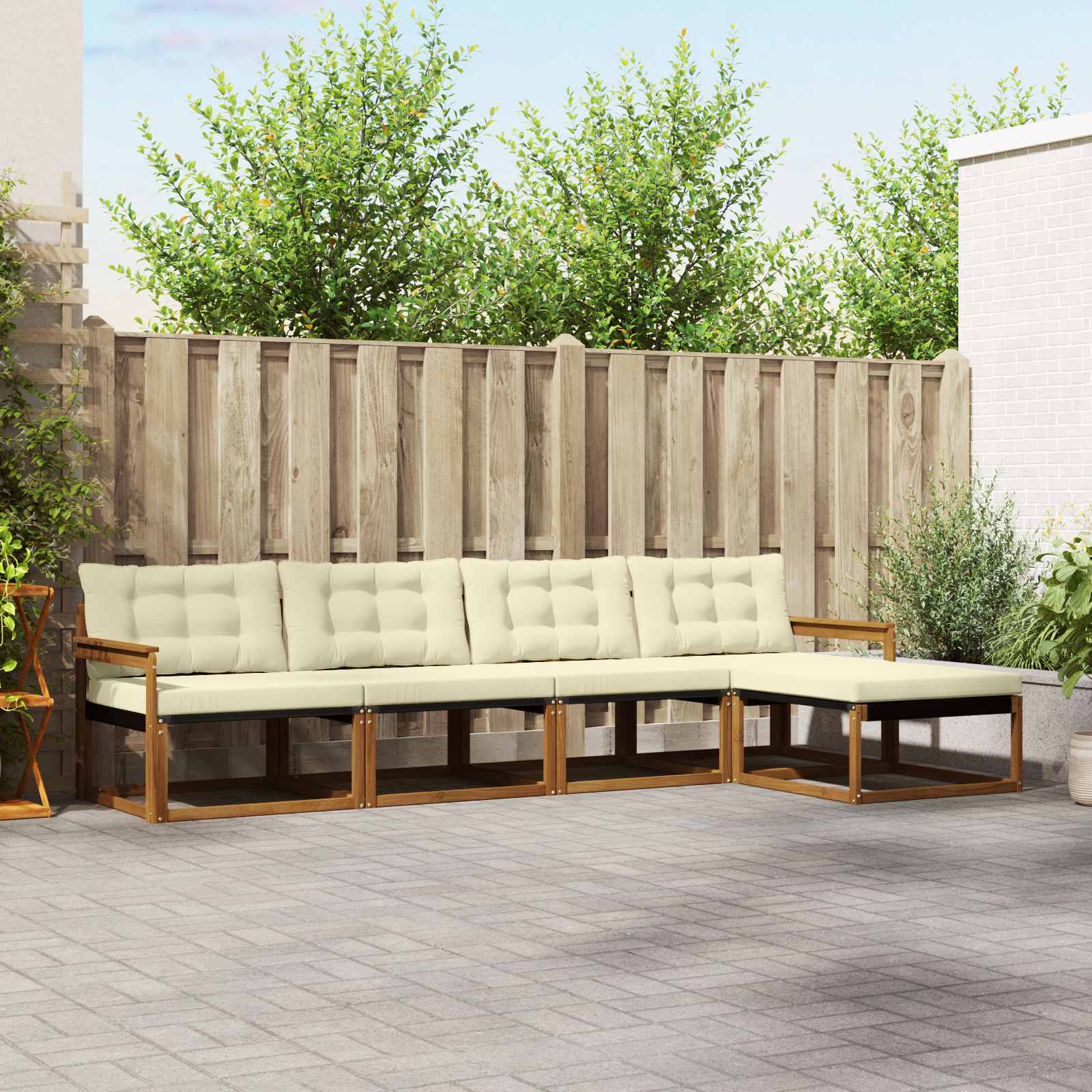 vidaXL Buiten bankenset met kussen 5 pcs Natuurlijk en Crème