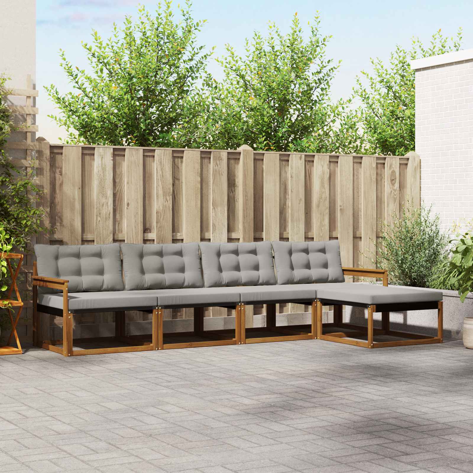 vidaXL Buiten bankenset met kussen 5 pcs Natuurlijk en Crème