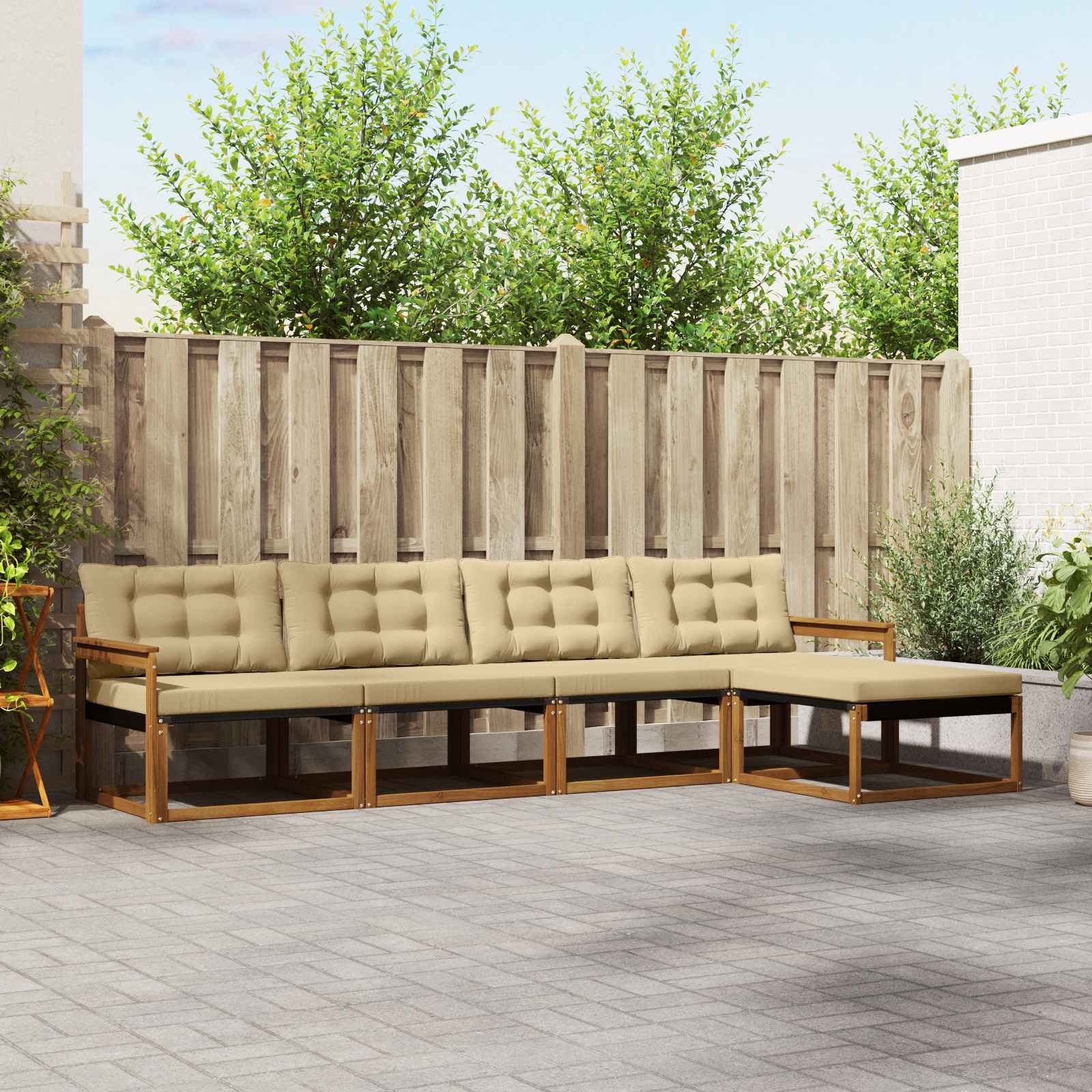 vidaXL Buiten bankenset met kussen 5 pcs Natuurlijk en Crème