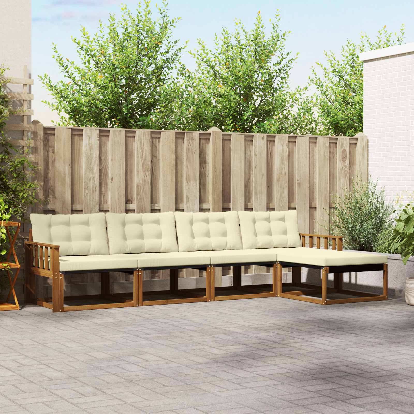 vidaXL Buiten bankenset met kussen 5 pcs Natuurlijk en Crème