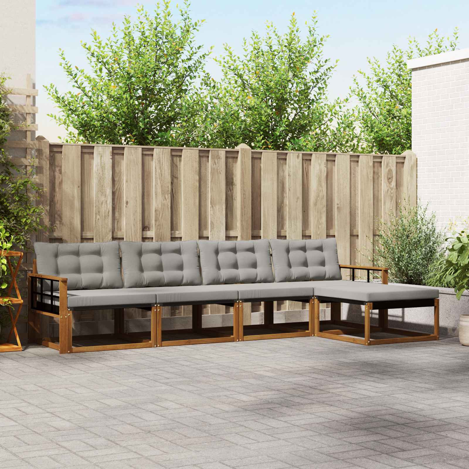 vidaXL Buiten bankenset met kussen 5 pcs Natuurlijk en Crème