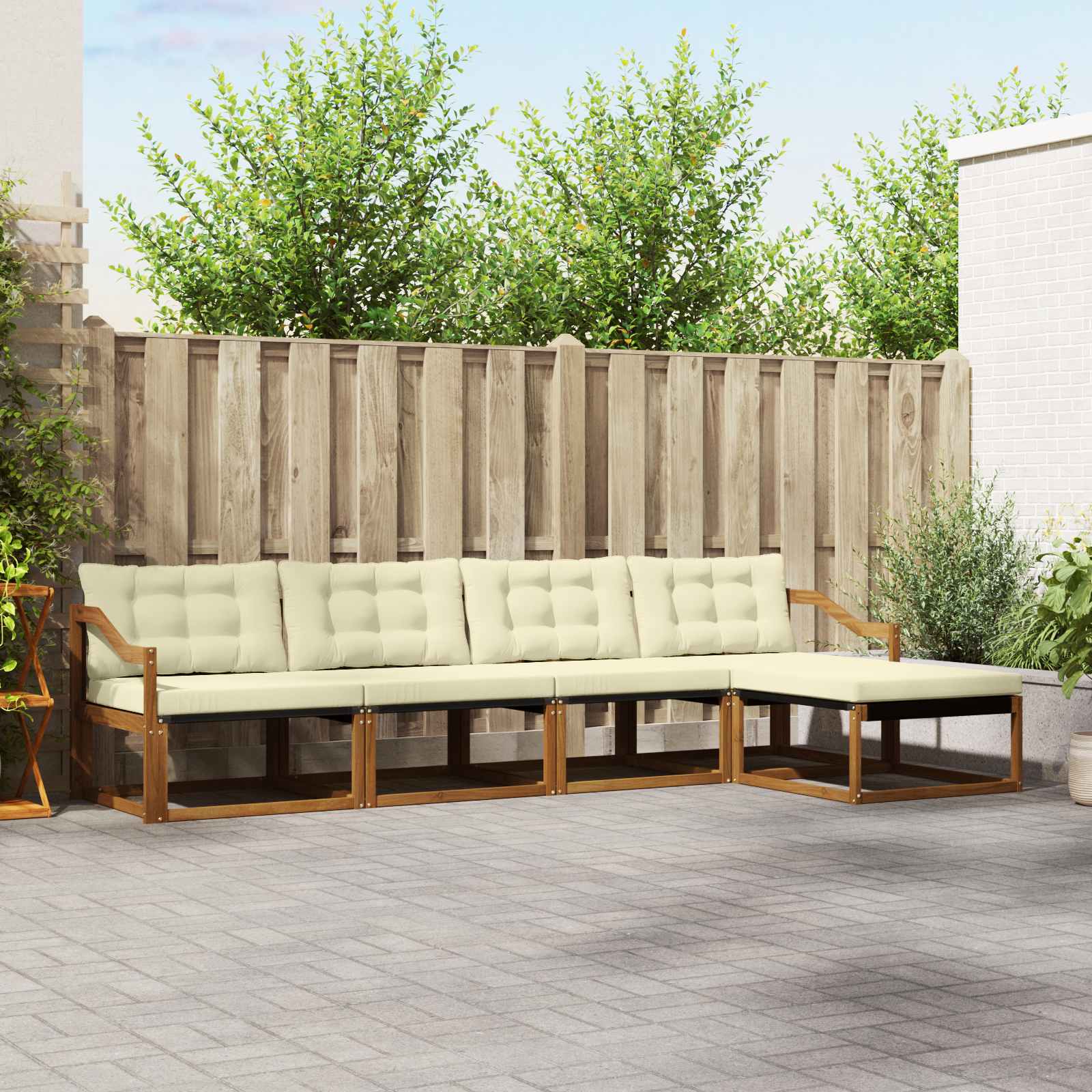vidaXL Buiten bankenset met kussen 5 pcs Natuurlijk en Crème