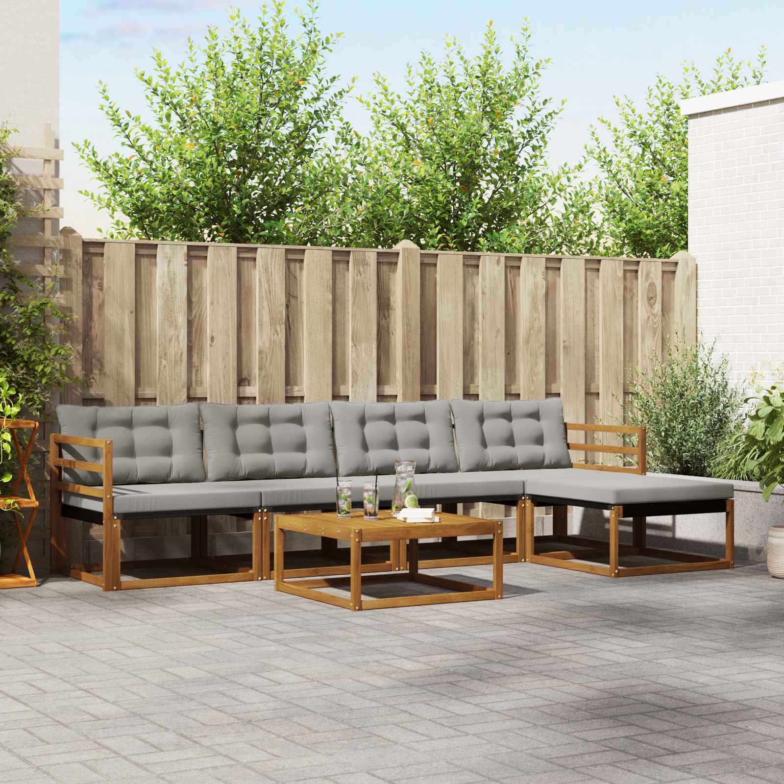 vidaXL Buiten bankenset met kussen 6 pcs Natuurlijk en Crème